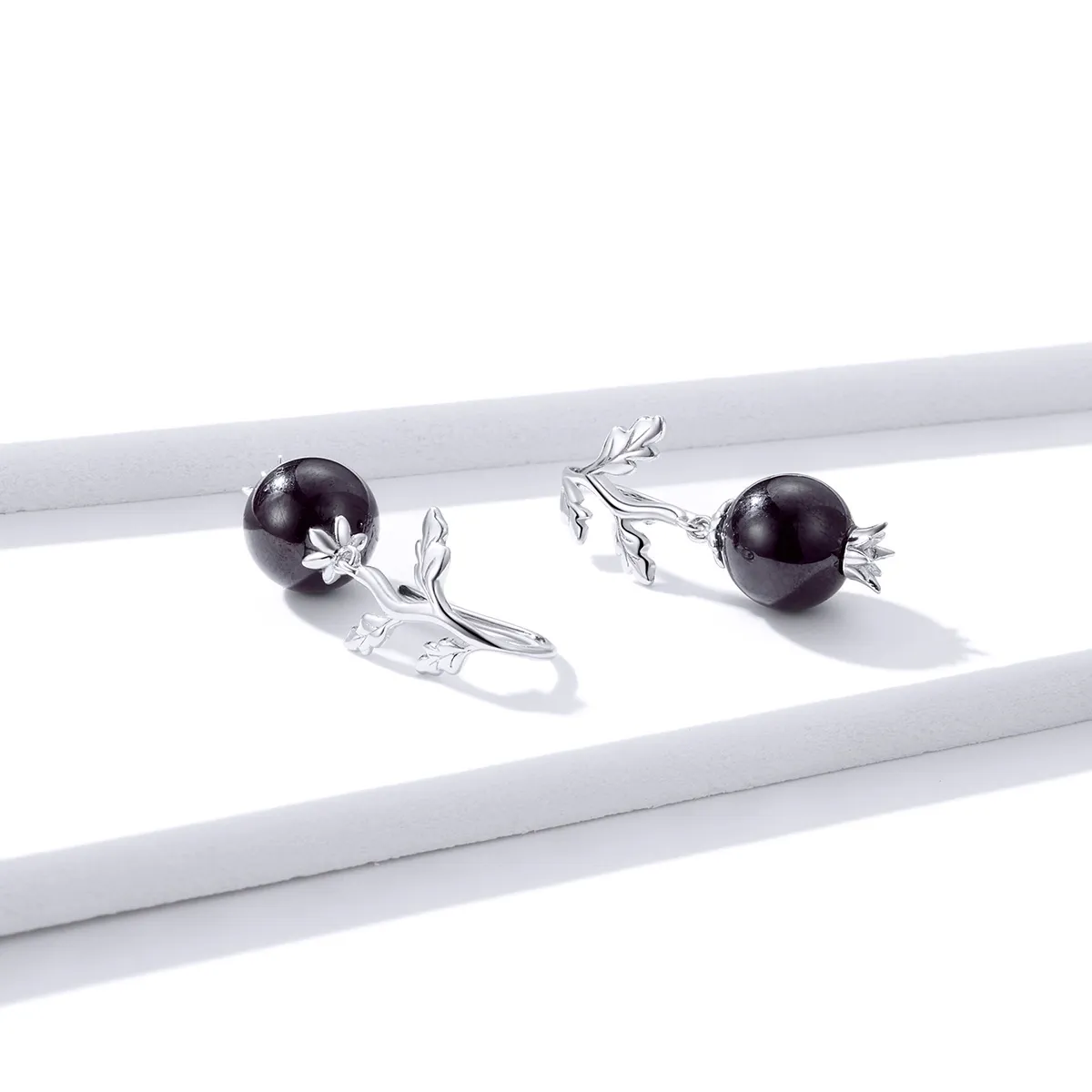 Pandora Style Silver Mysterous Garnet Dangle Earrings - BSE395