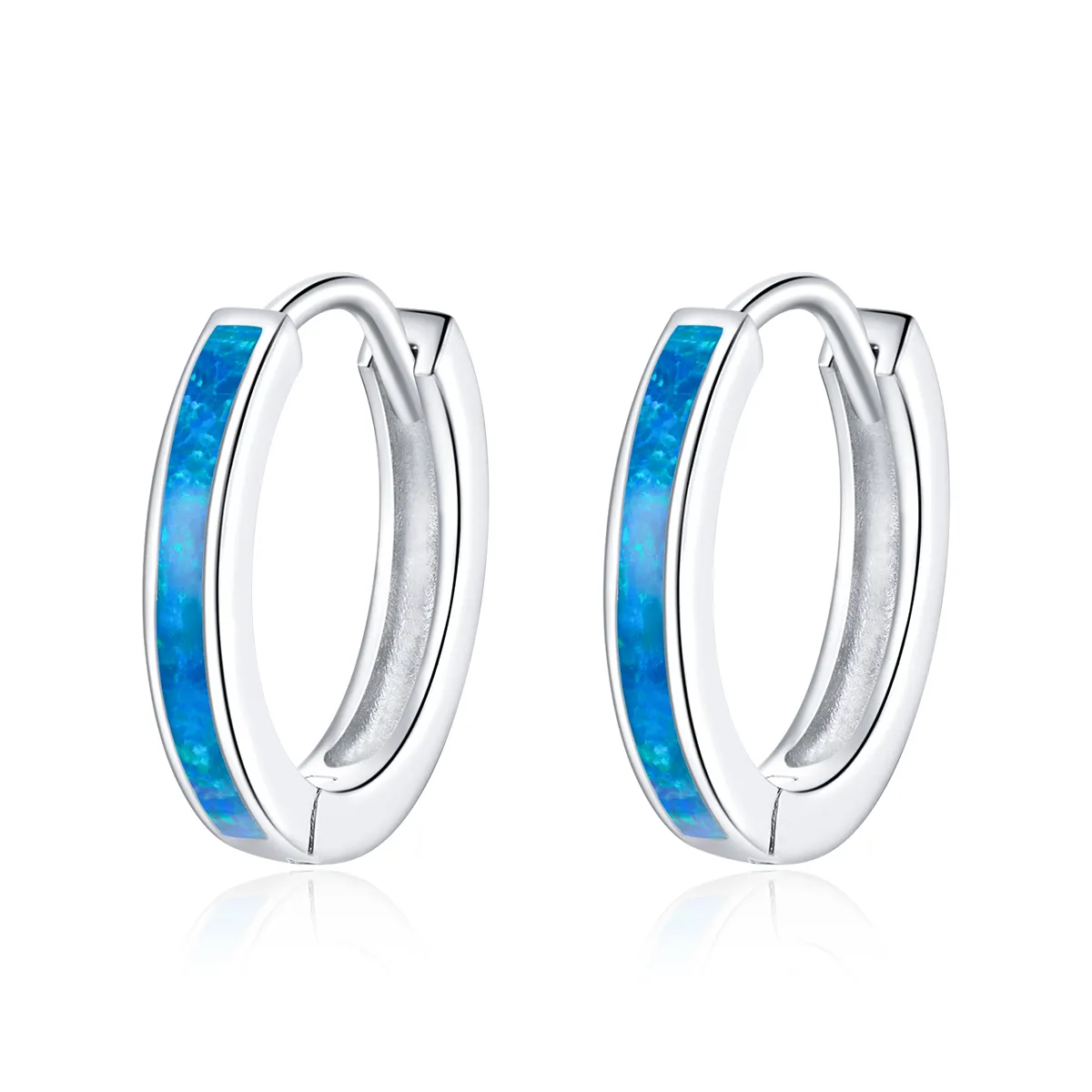 Pandora Style Silver Opal Hoop Earrings - SCE992