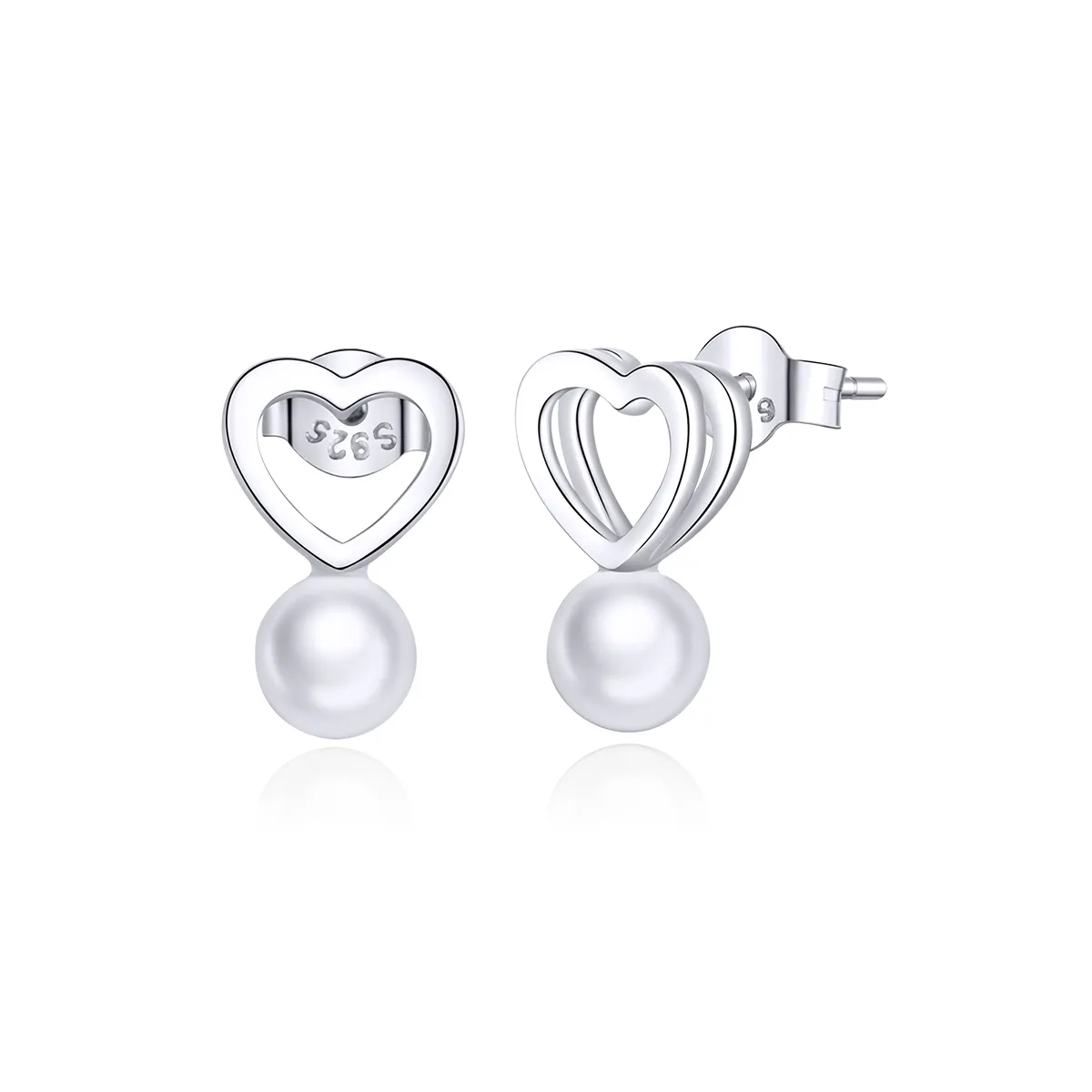 Pandora Style Silver Pearl Drop Stud Earrings - SCE869