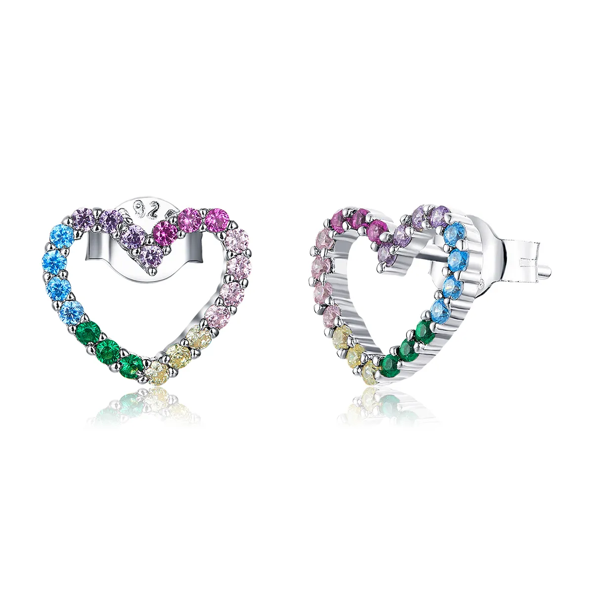 Pandora Style Silver Rainbow Hearts Stud Earrings - SCE891