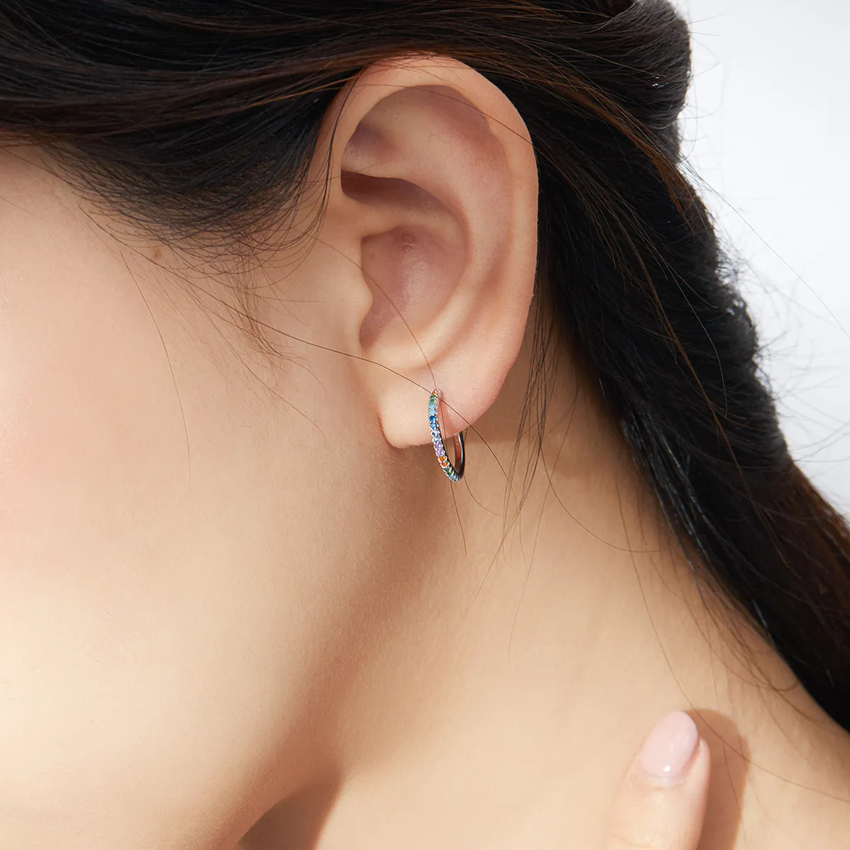 Pandora Style Silver Rainbow Hoop Earrings - SCE837