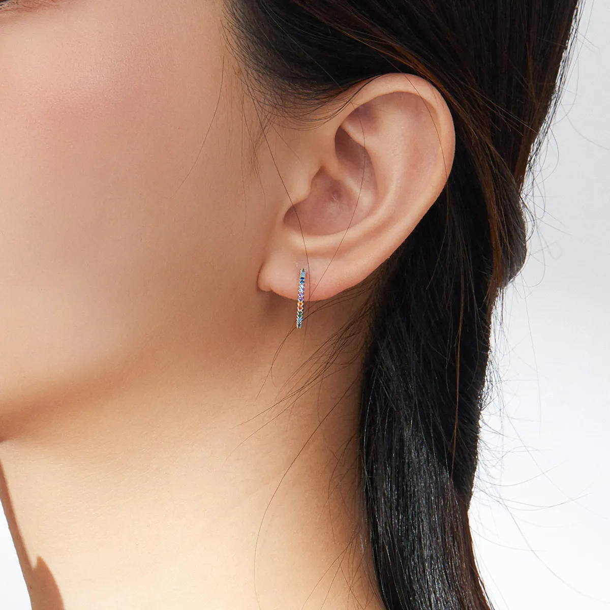 Pandora Style Silver Rainbow Hoop Earrings - SCE837