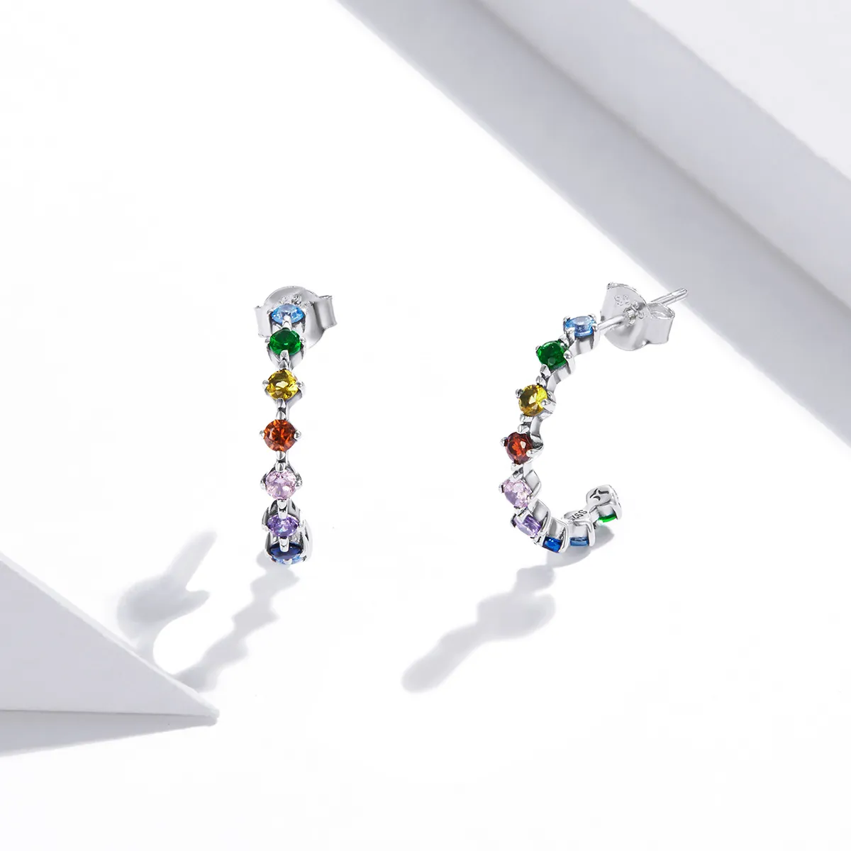 Pandora Style Silver Rainbow Words Stud Earrings - SCE1014