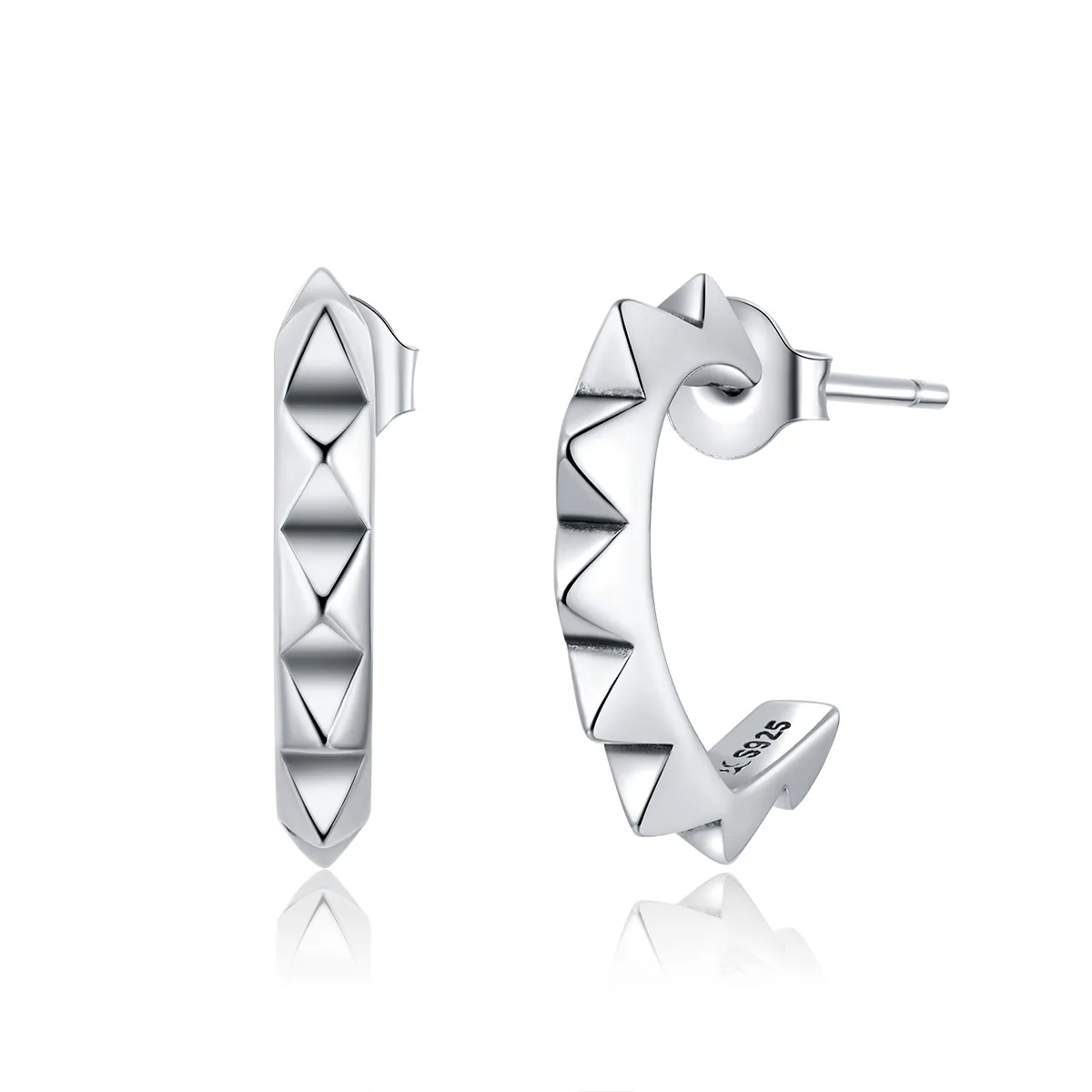 Pandora Style Silver Rivet And Heart Hoop Earrings - SCE903