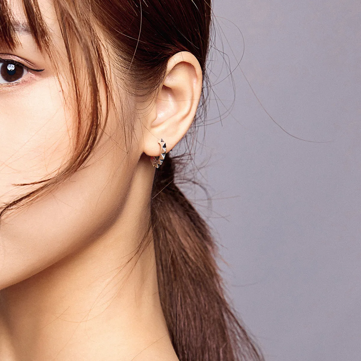Pandora Style Silver Rivet And Heart Hoop Earrings - SCE903