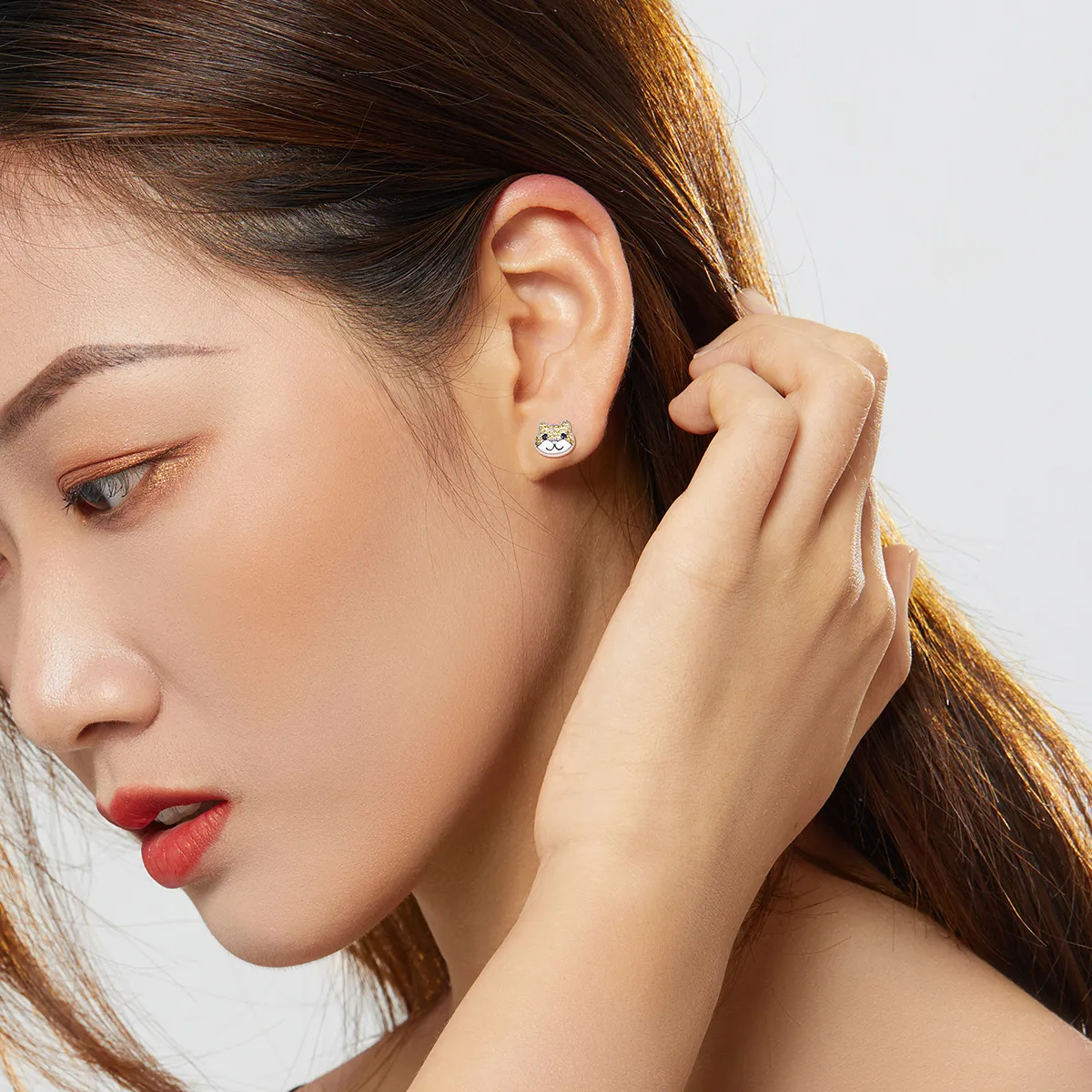 Pandora Style Silver Shiba Inu Stud Earrings - SCE769