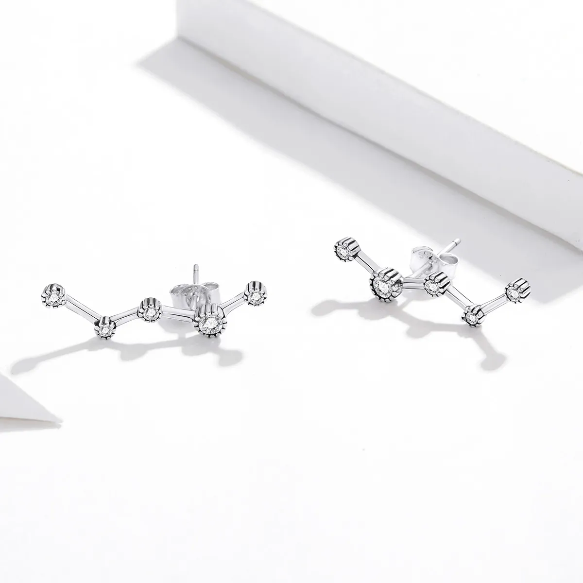 Pandora Style Silver Shining Star Track Stud Earrings - SCE1131