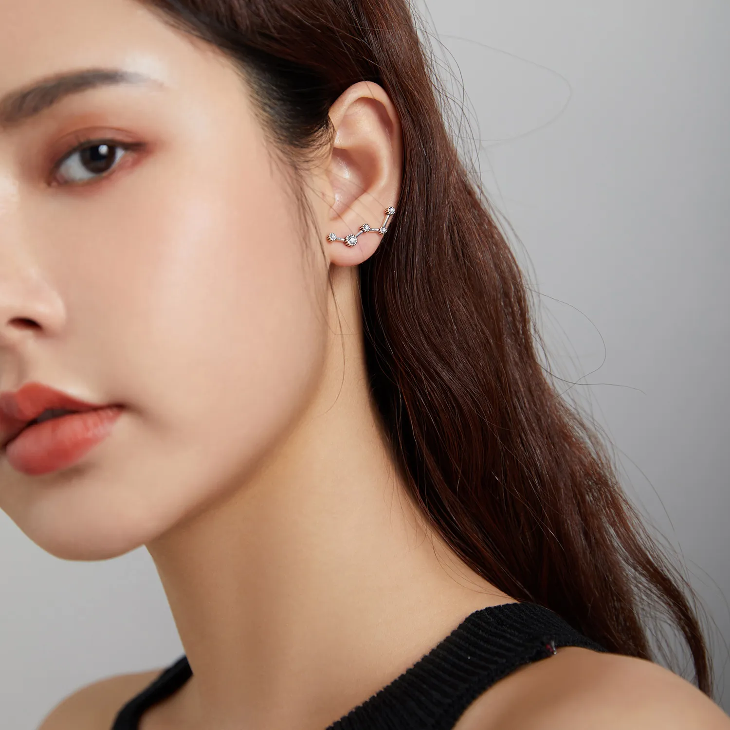 Pandora Style Silver Shining Star Track Stud Earrings - SCE1131