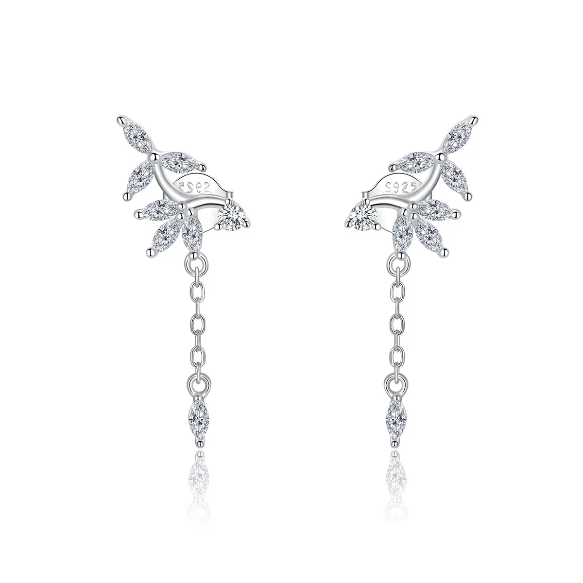 Pandora Style Silver Shiny Flower Dangle Earrings - BSE350