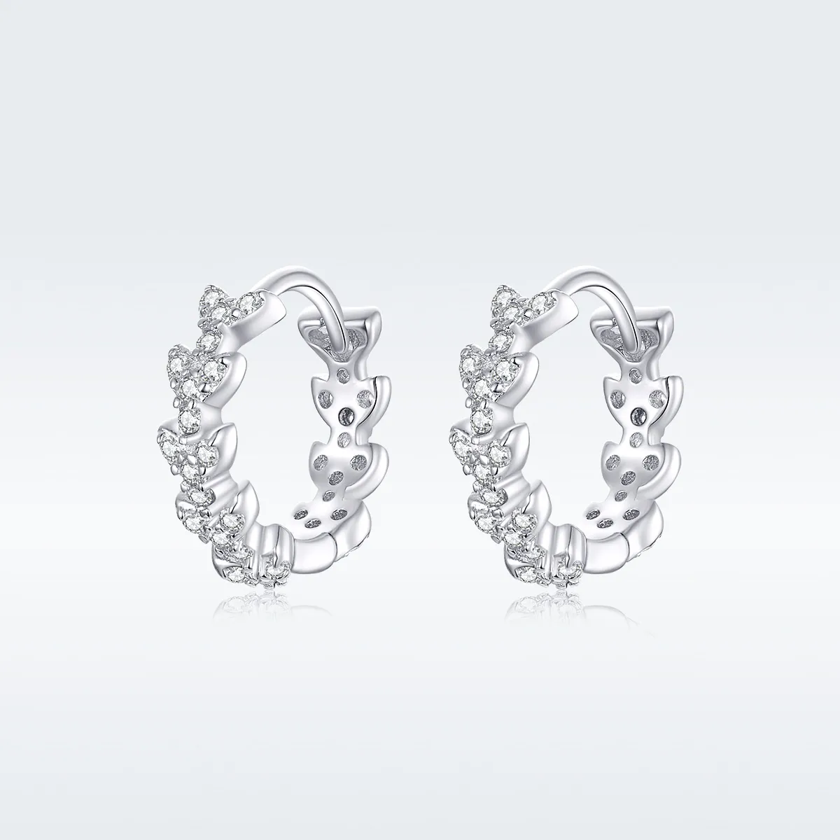 Pandora Style Silver Shiny Leaf Hoop Earrings - BSE150
