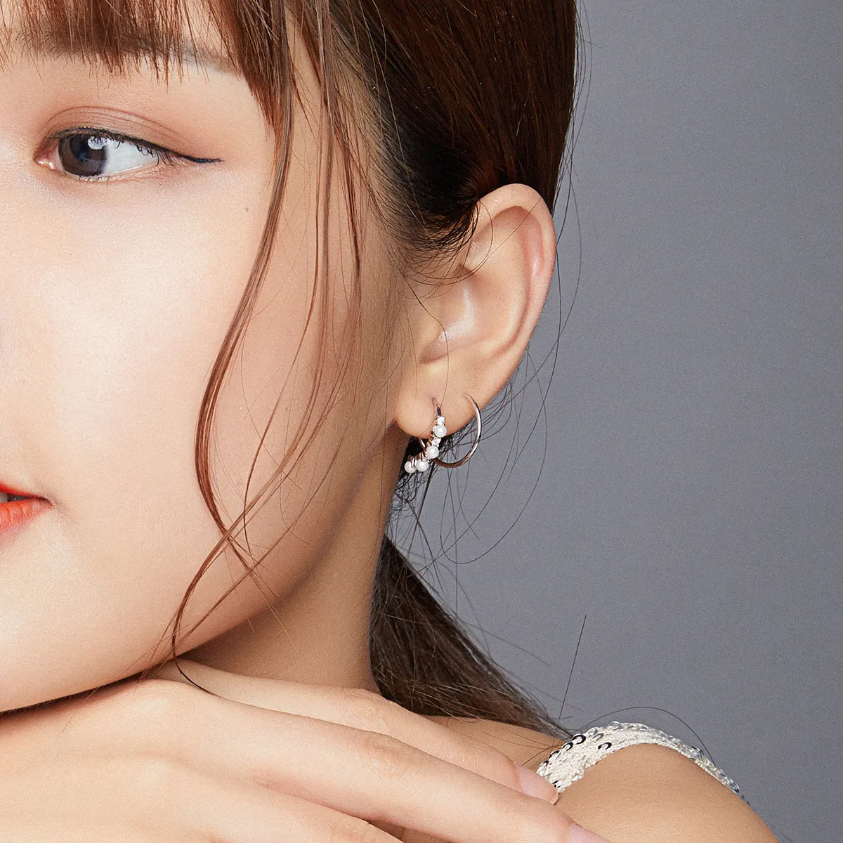 Pandora Style Silver Simple Geometry Hoop Earrings - SCE932
