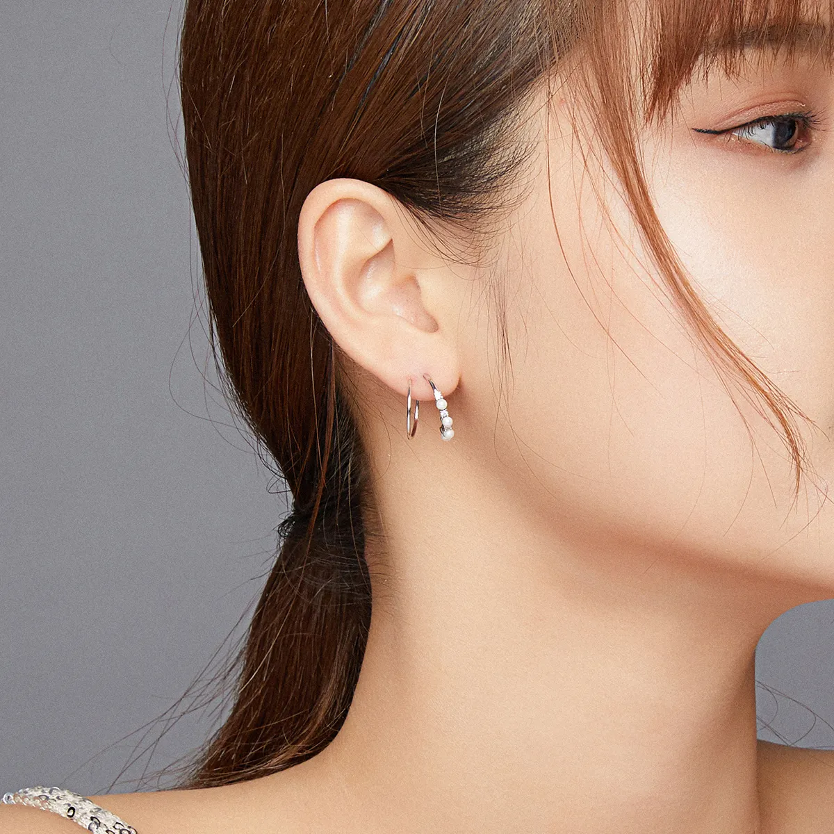 Pandora Style Silver Simple Geometry Hoop Earrings - SCE932