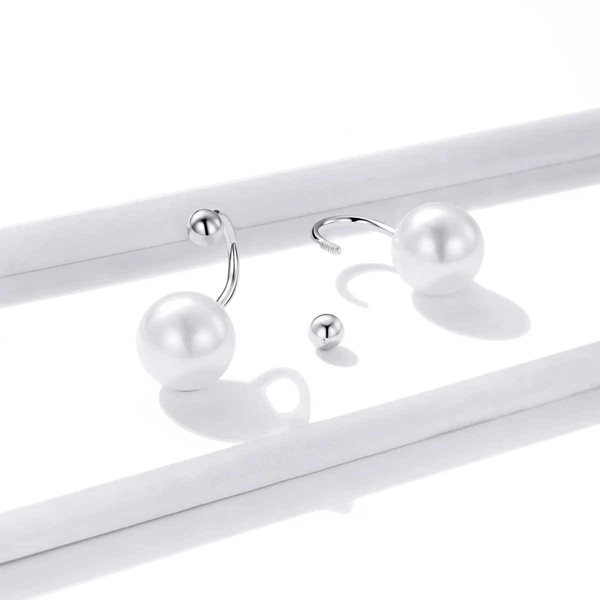 Pandora Style Silver simple pearl Stud Earrings - BSE438