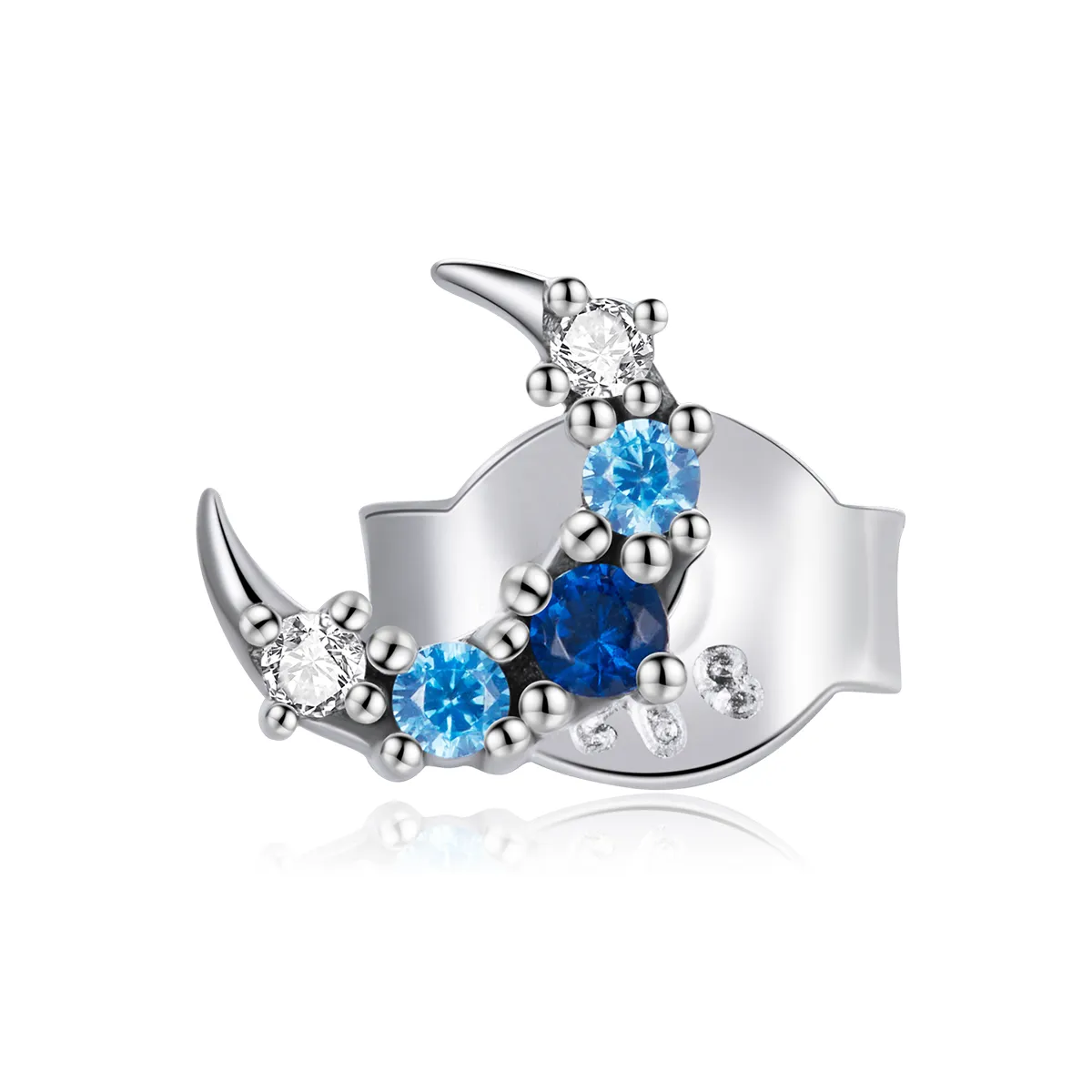 Pandora Style Silver Single Aquamarine Moon Stud Earrings - SCE1065