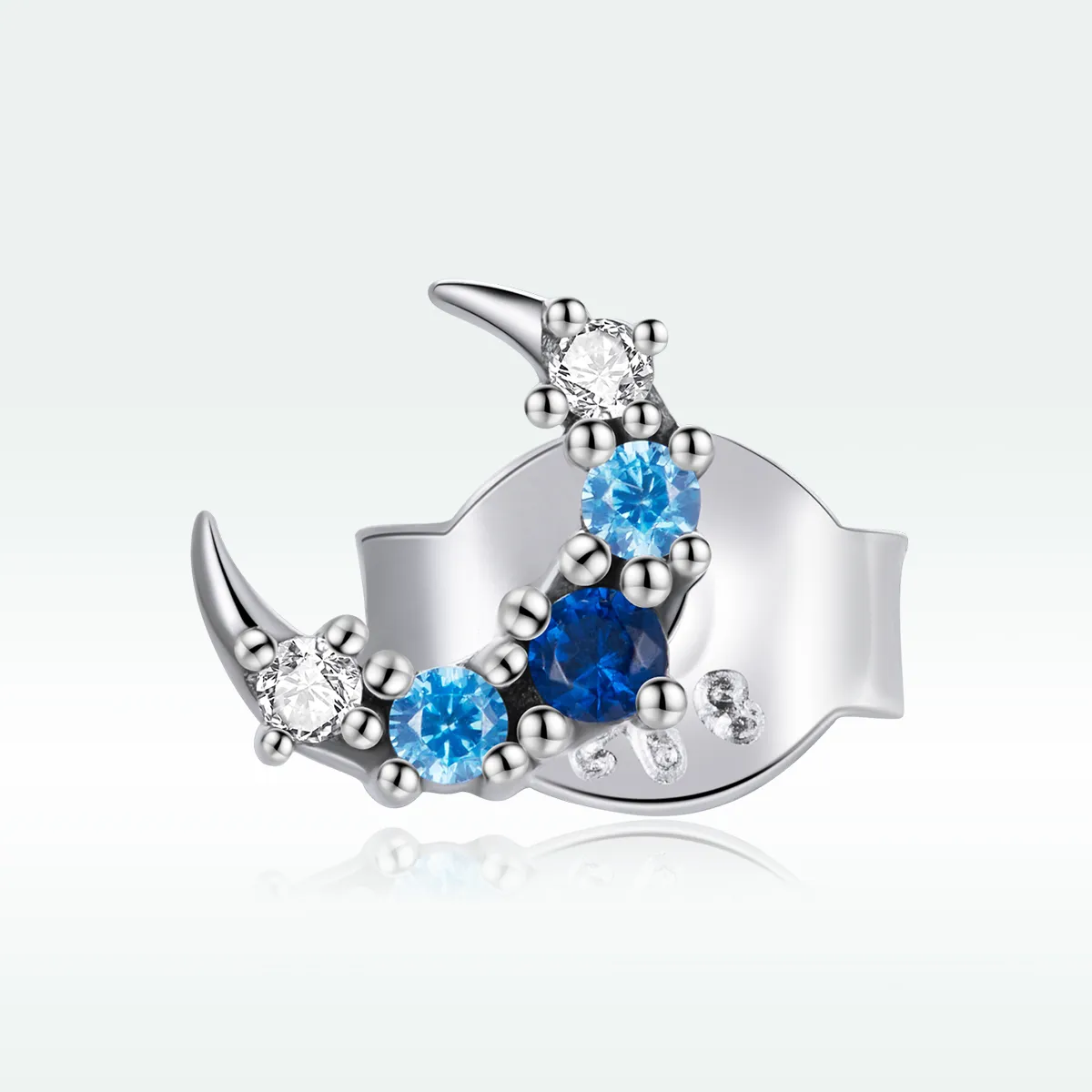 Pandora Style Silver Single Aquamarine Moon Stud Earrings - SCE1065