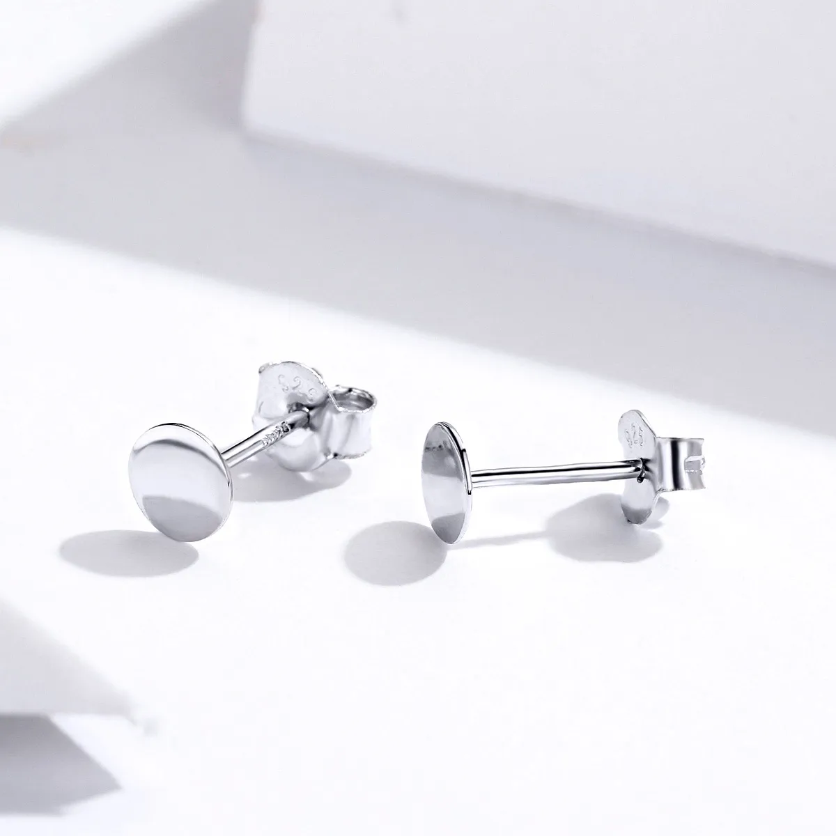 Pandora Style Silver Small Round Piece Stud Earrings - SCE693