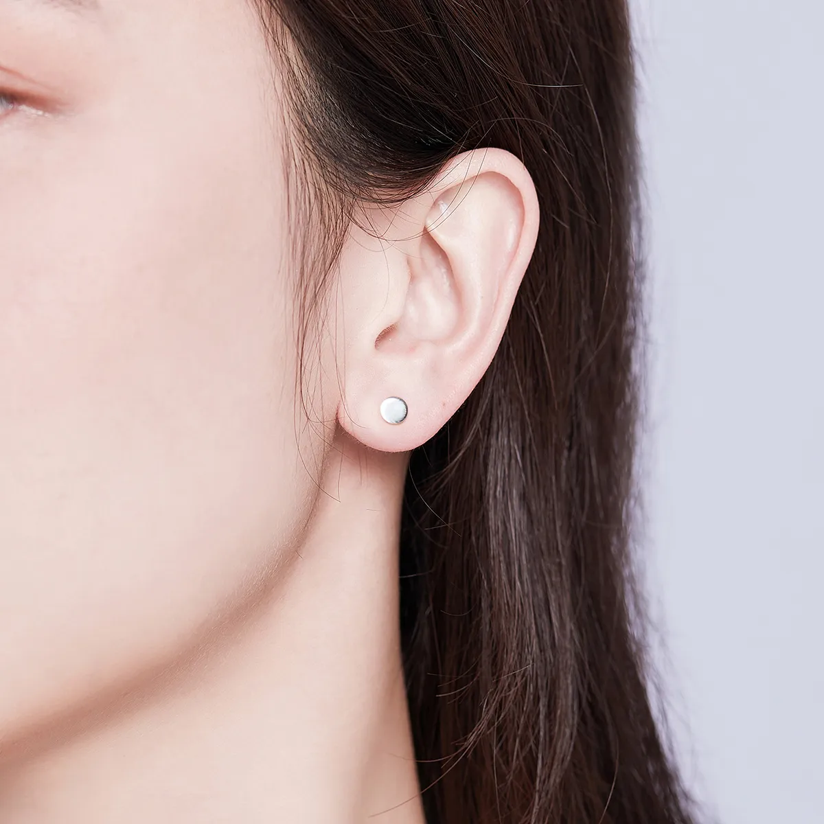 Pandora Style Silver Small Round Piece Stud Earrings - SCE693