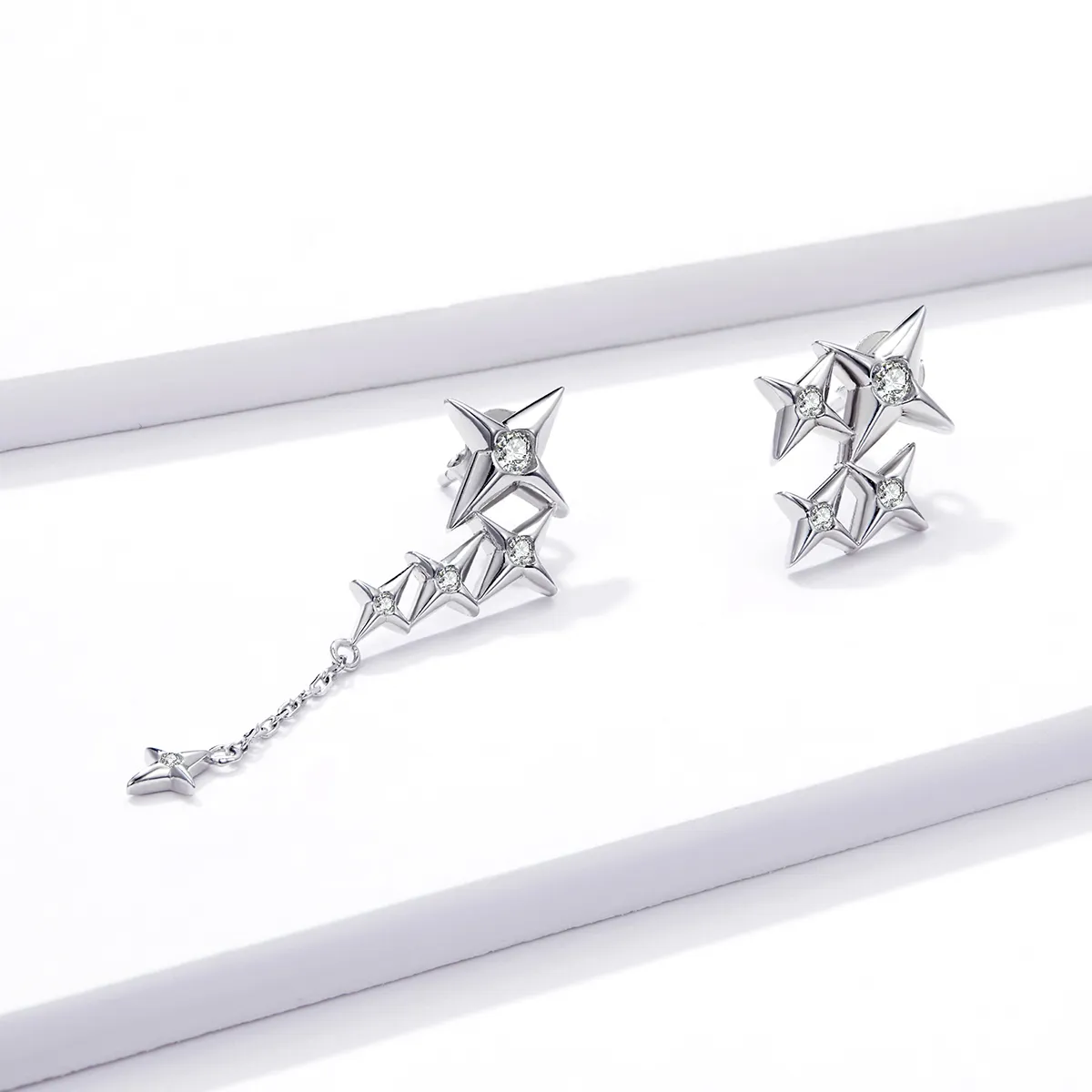 Pandora Style Silver Starry Dangle Earrings - BSE461