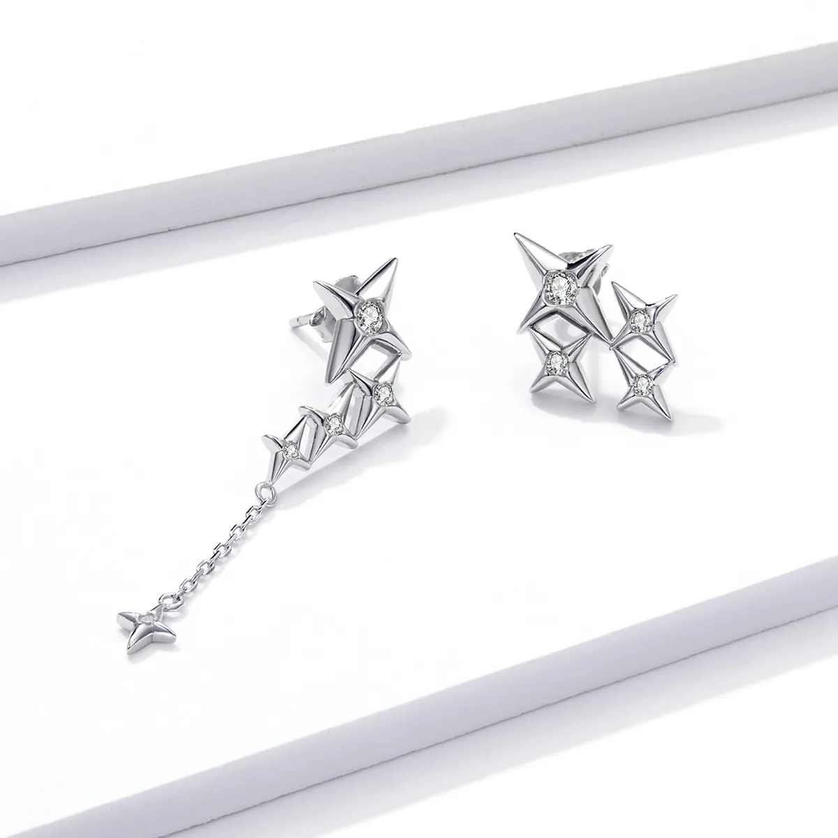 Pandora Style Silver Starry Dangle Earrings - BSE461