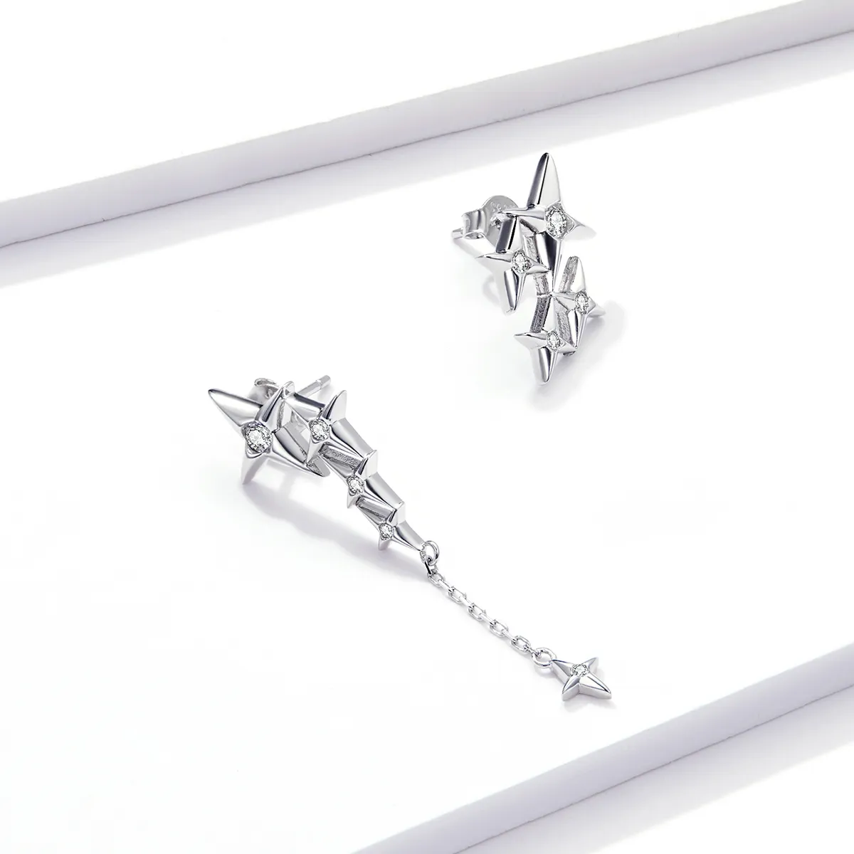 Pandora Style Silver Starry Dangle Earrings - BSE461
