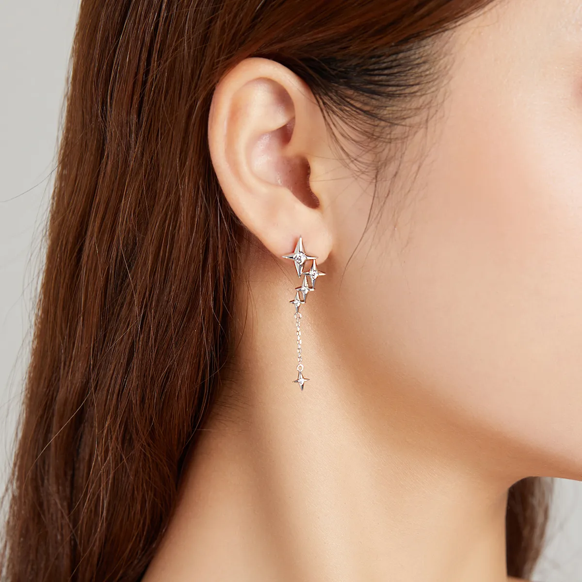 Pandora Style Silver Starry Dangle Earrings - BSE461