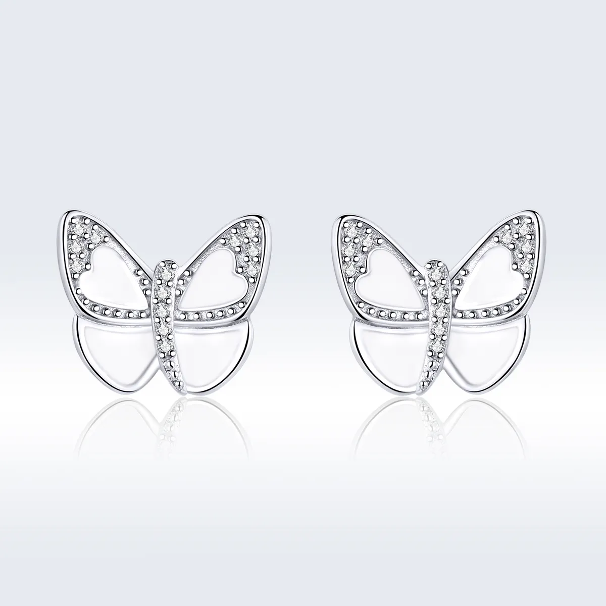Pandora Style Silver White Butterfly Stud Earrings - SCE876