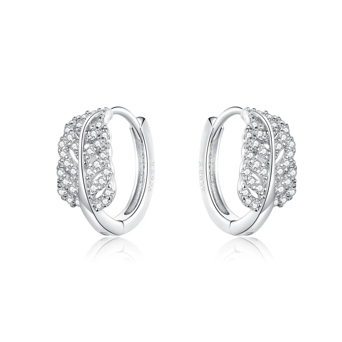 Pandora Style Silver White Feathers Hoop Earrings - SCE772