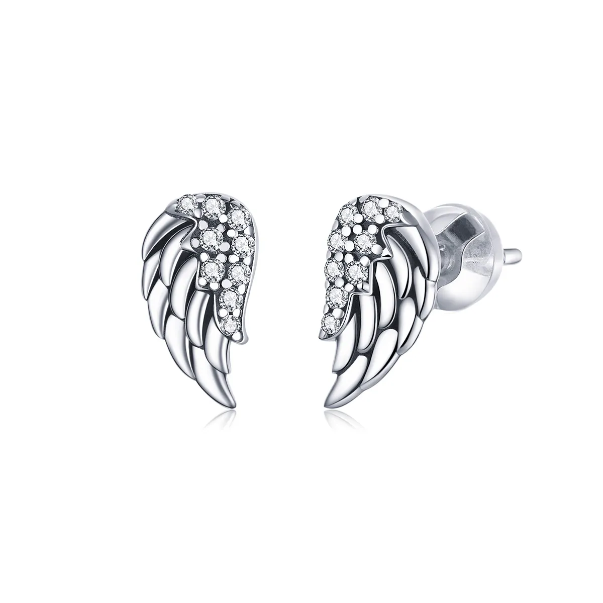 Pandora Style Silver Wings Stud Earrings - SCE882