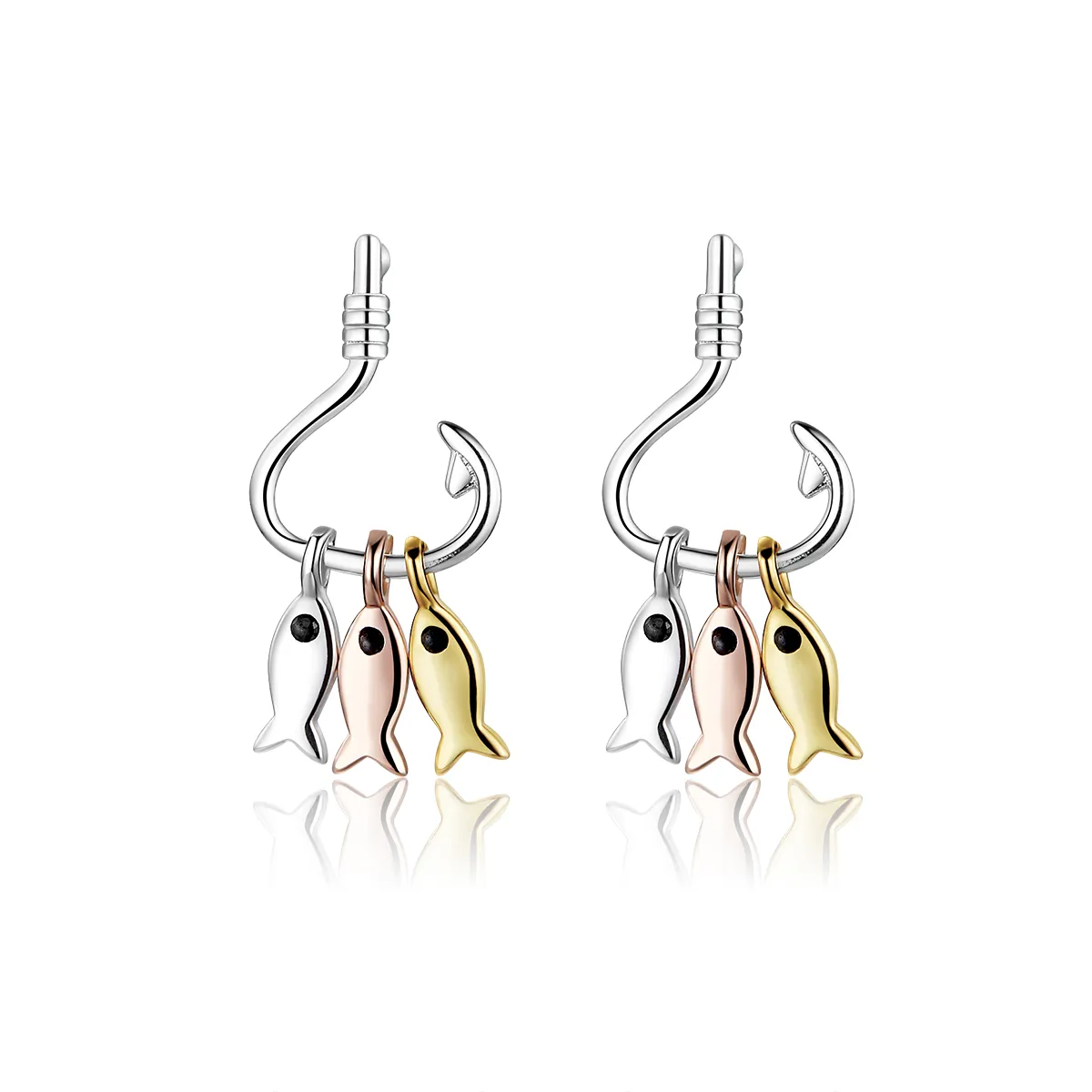 Pandora Style Three Fishes Dangle Earrings - SCE789
