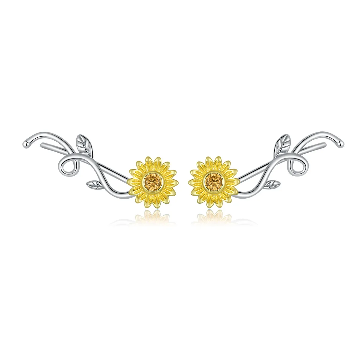 Pandora Style Two Tone Bicolor Fresh Daisy Stud Earrings - BSE394
