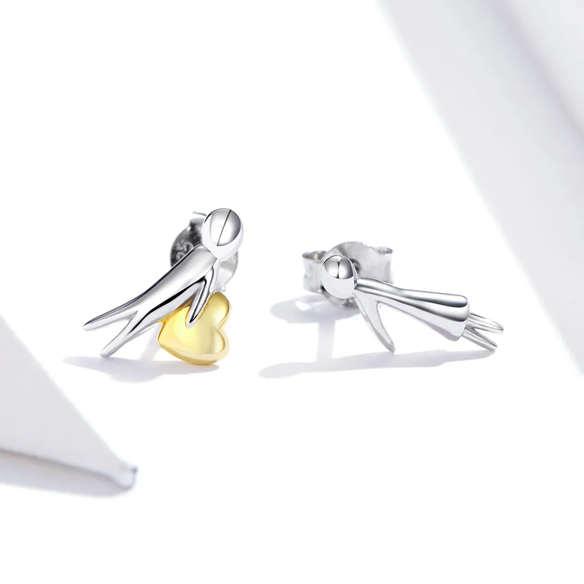 Pandora Style Two Tone Bicolor Love Expression Stud Earrings - SCE851