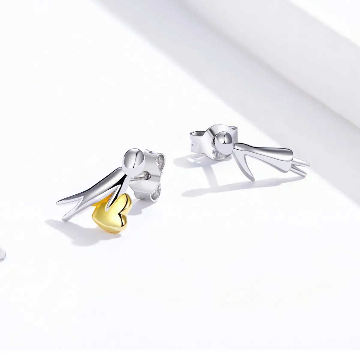 Pandora Style Two Tone Bicolor Love Expression Stud Earrings - SCE851