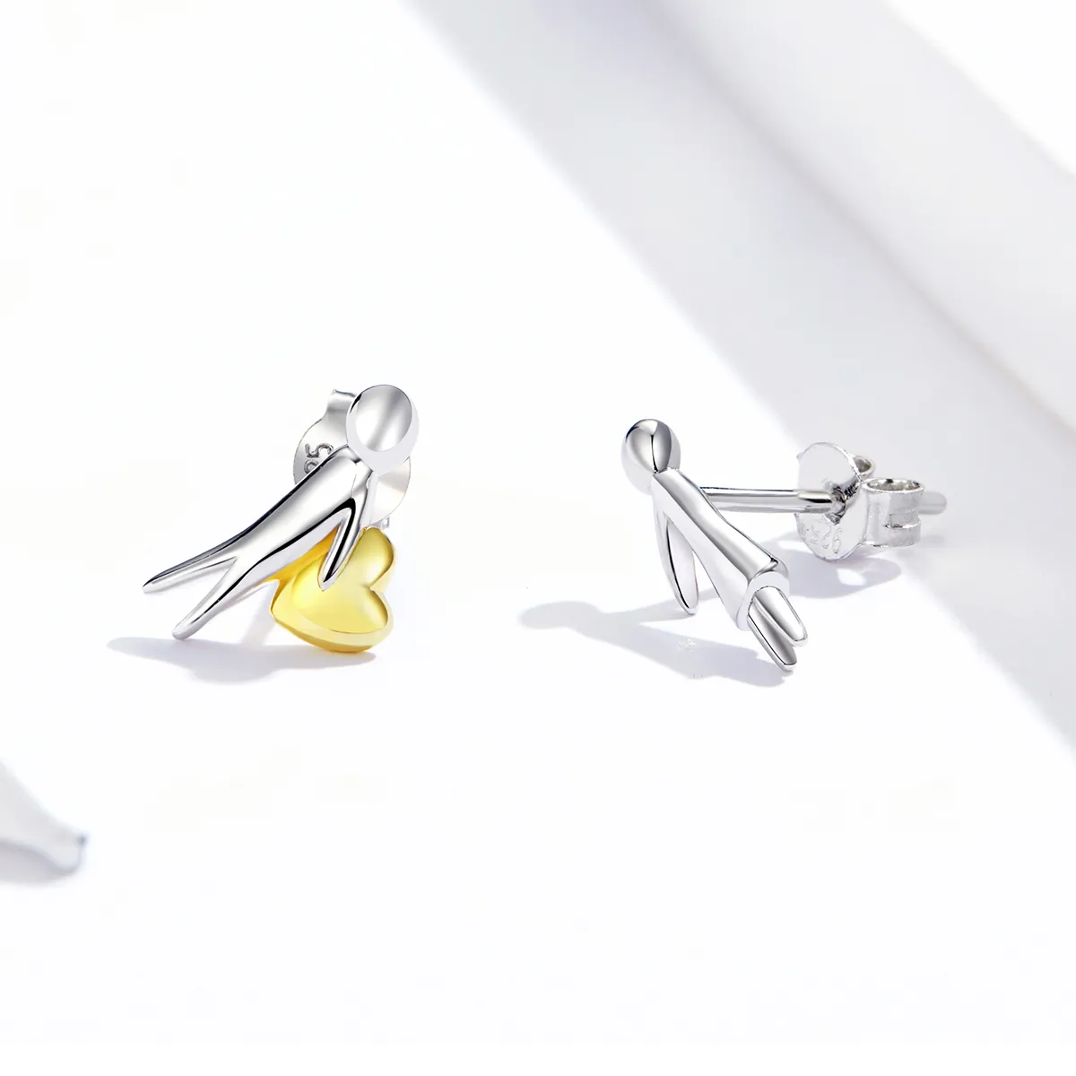 Pandora Style Two Tone Bicolor Love Expression Stud Earrings - SCE851