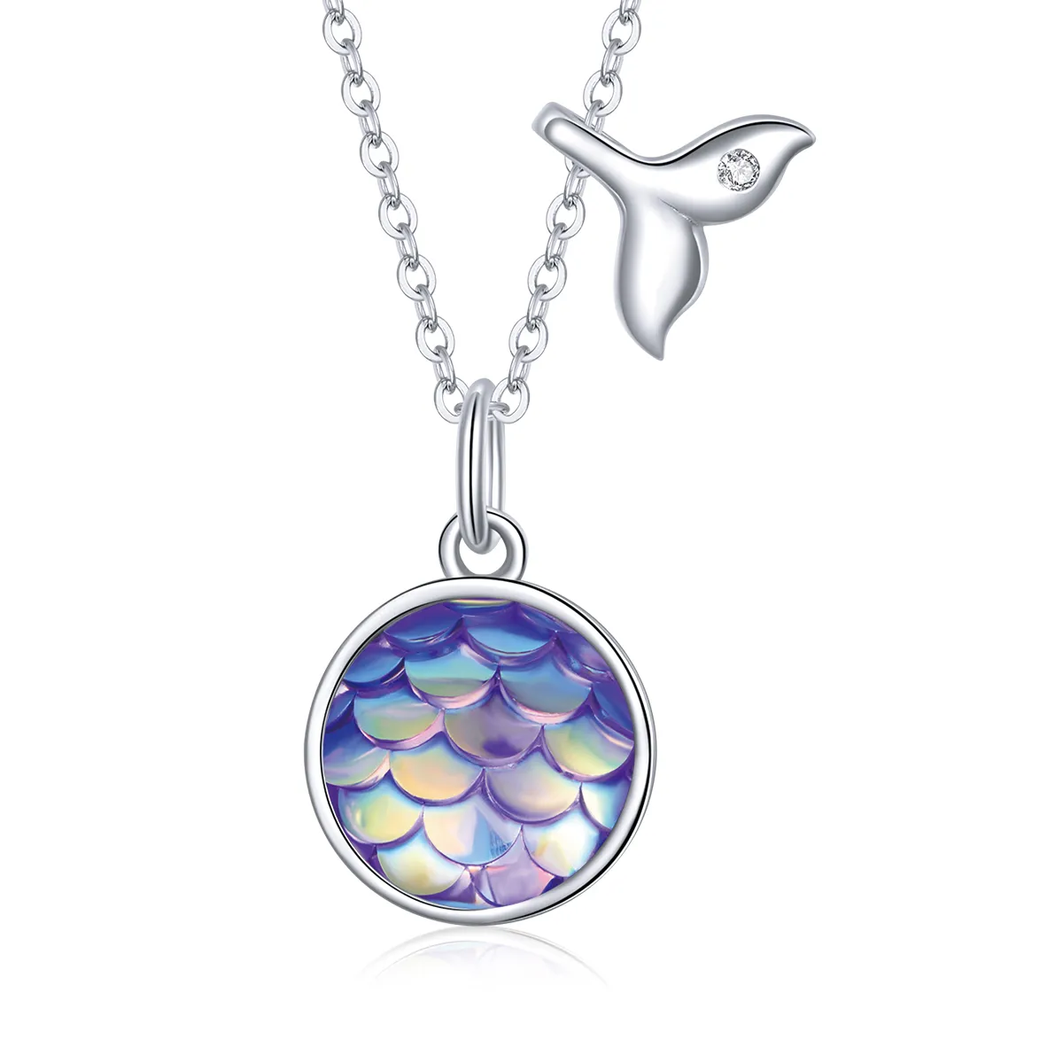 Pandora Style Silver Fishtail Scale Pendant Necklace - SCN448