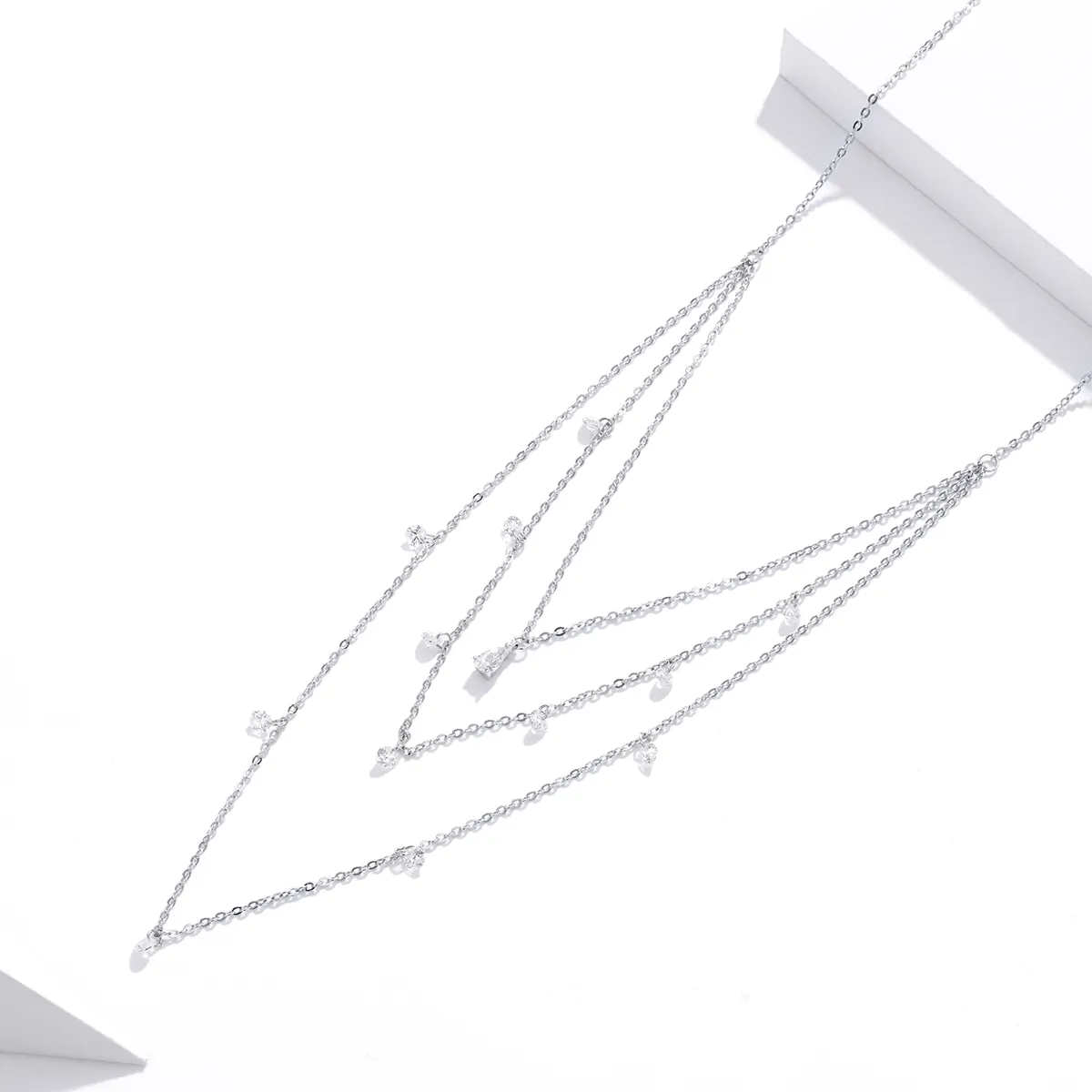 Pandora Style Silver Long Layered Three Strand Pendant Necklace - SCN429