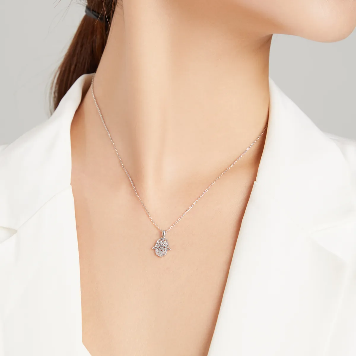 Pandora Style Silver Lucky Hand Pendant Necklace - SCN434