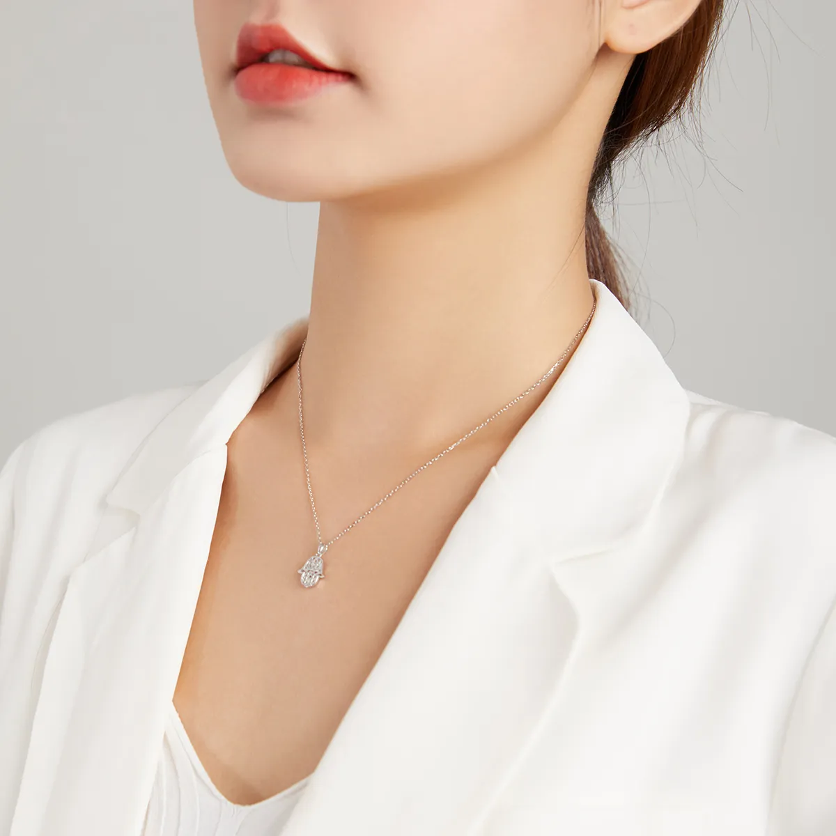 Pandora Style Silver Lucky Hand Pendant Necklace - SCN434