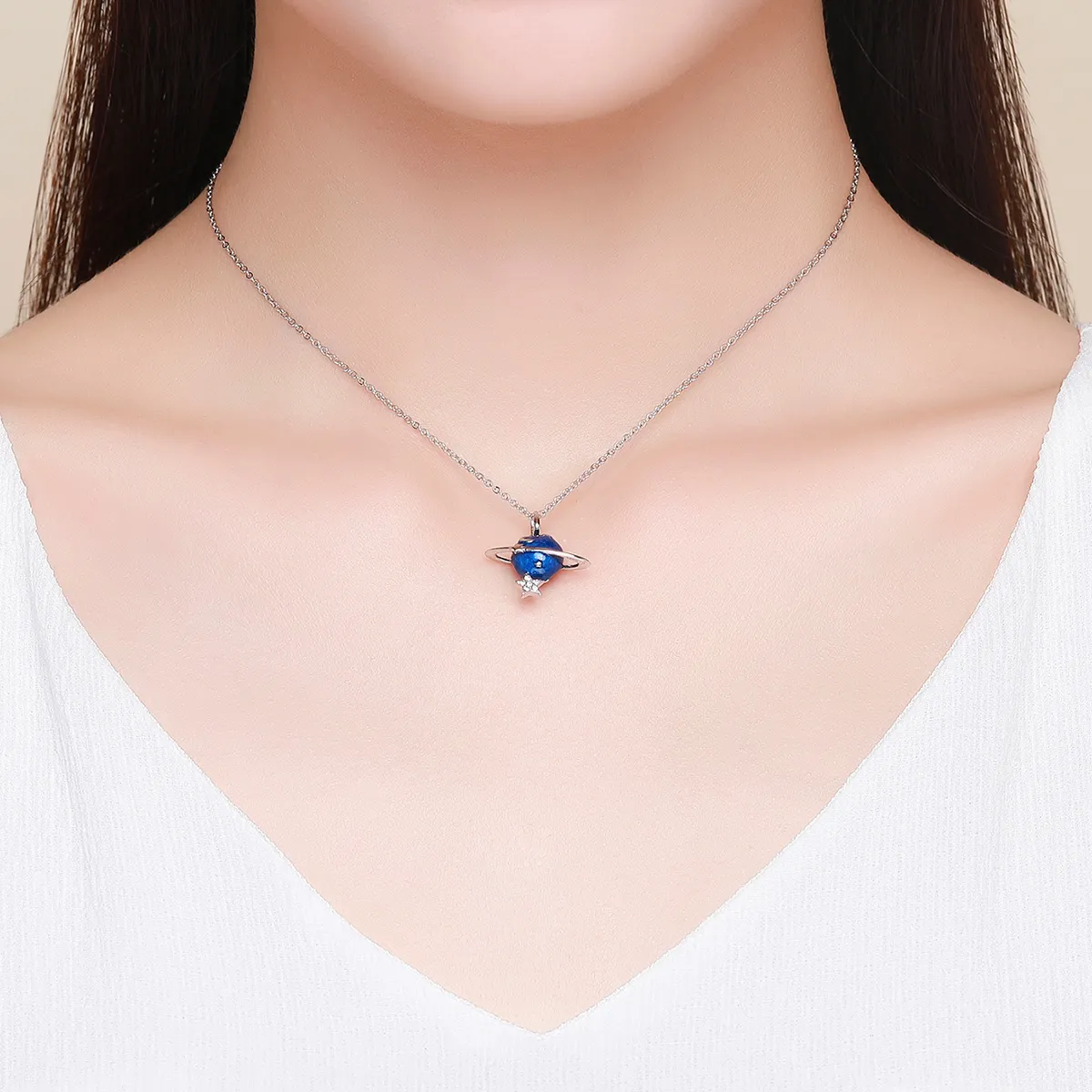 Pandora Style Silver Secret Planet Pendant Necklace - BSN007