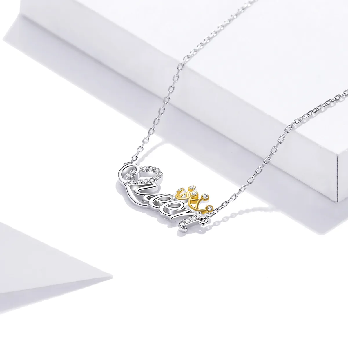 Pandora Style Two Tone Bicolor Queen Pendant Necklace - SCN435