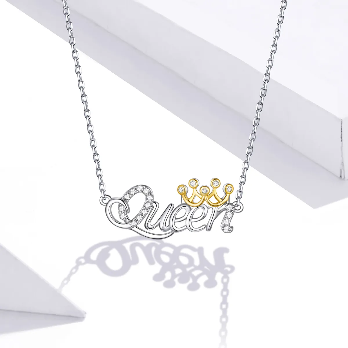 Pandora Style Two Tone Bicolor Queen Pendant Necklace - SCN435