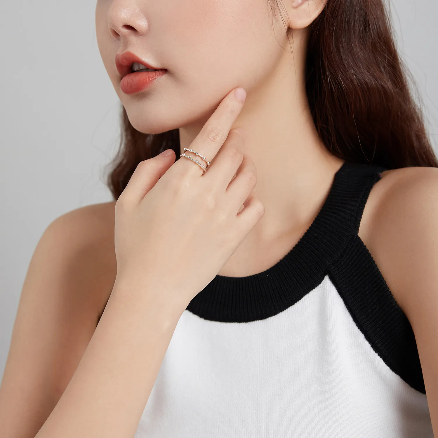 Pandora Style Silver Bean Bead Open Ring - SCR719