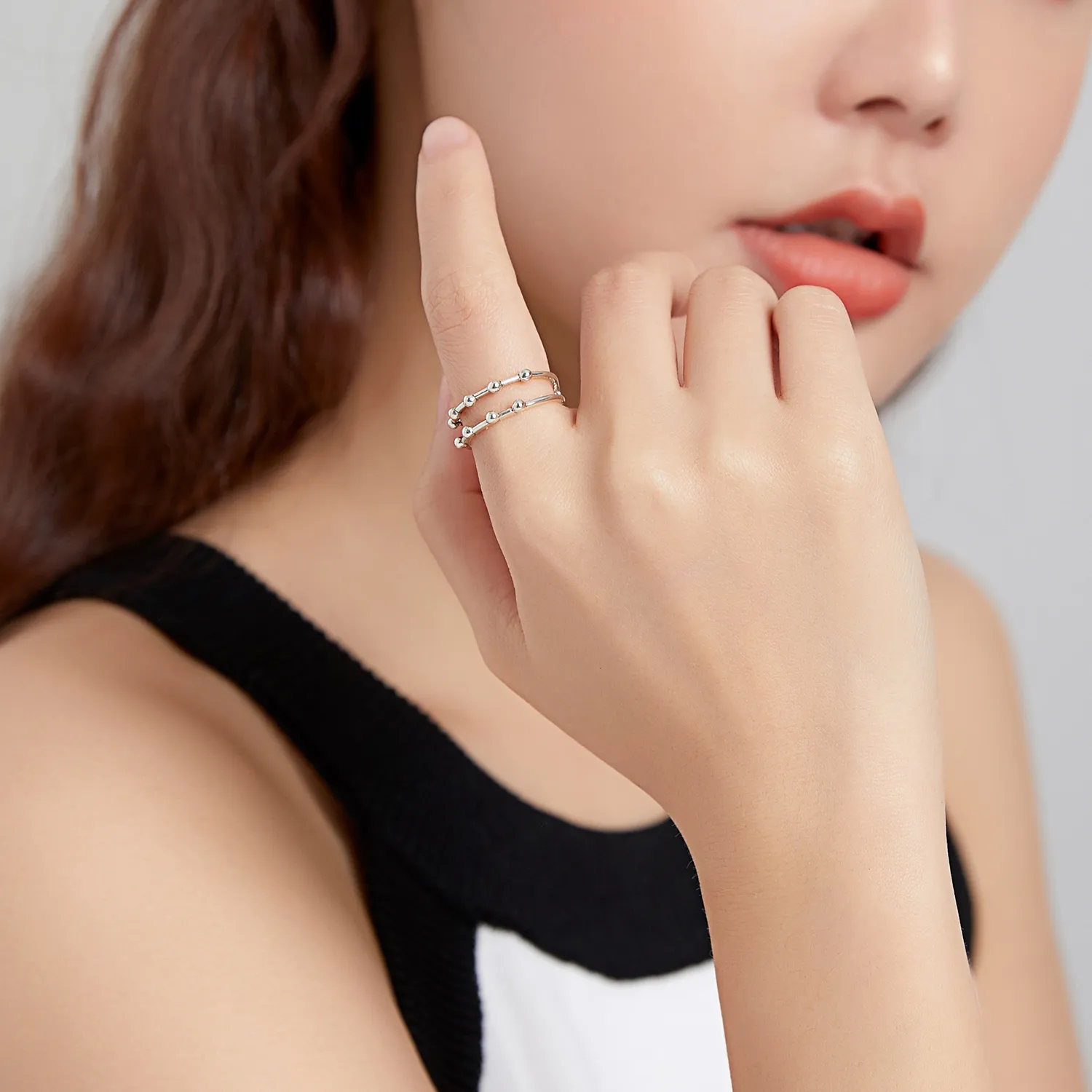 Pandora Style Silver Bean Bead Open Ring - SCR719