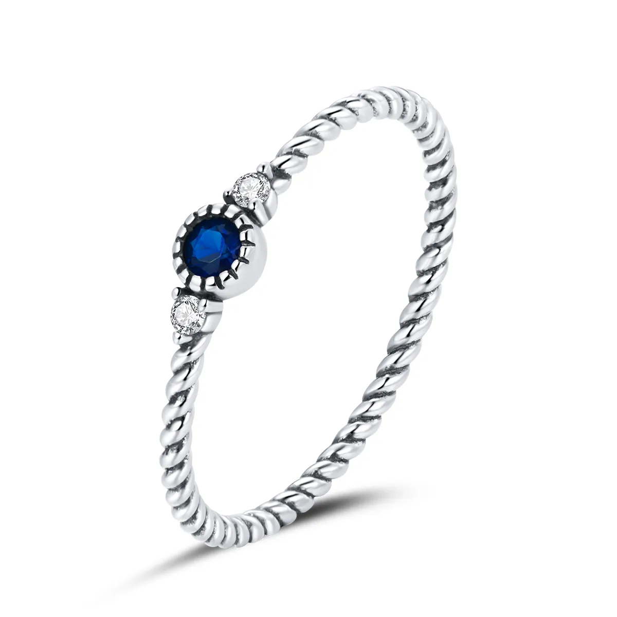 Pandora Style Silver Blue Stone Ring - SCR693