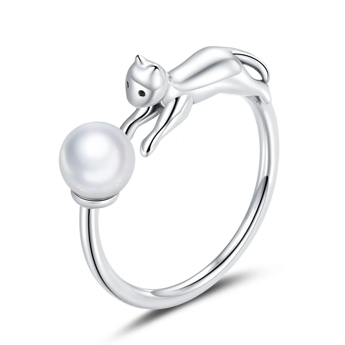 Pandora Style Silver Cat Plays Ball Open Ring - SCR683