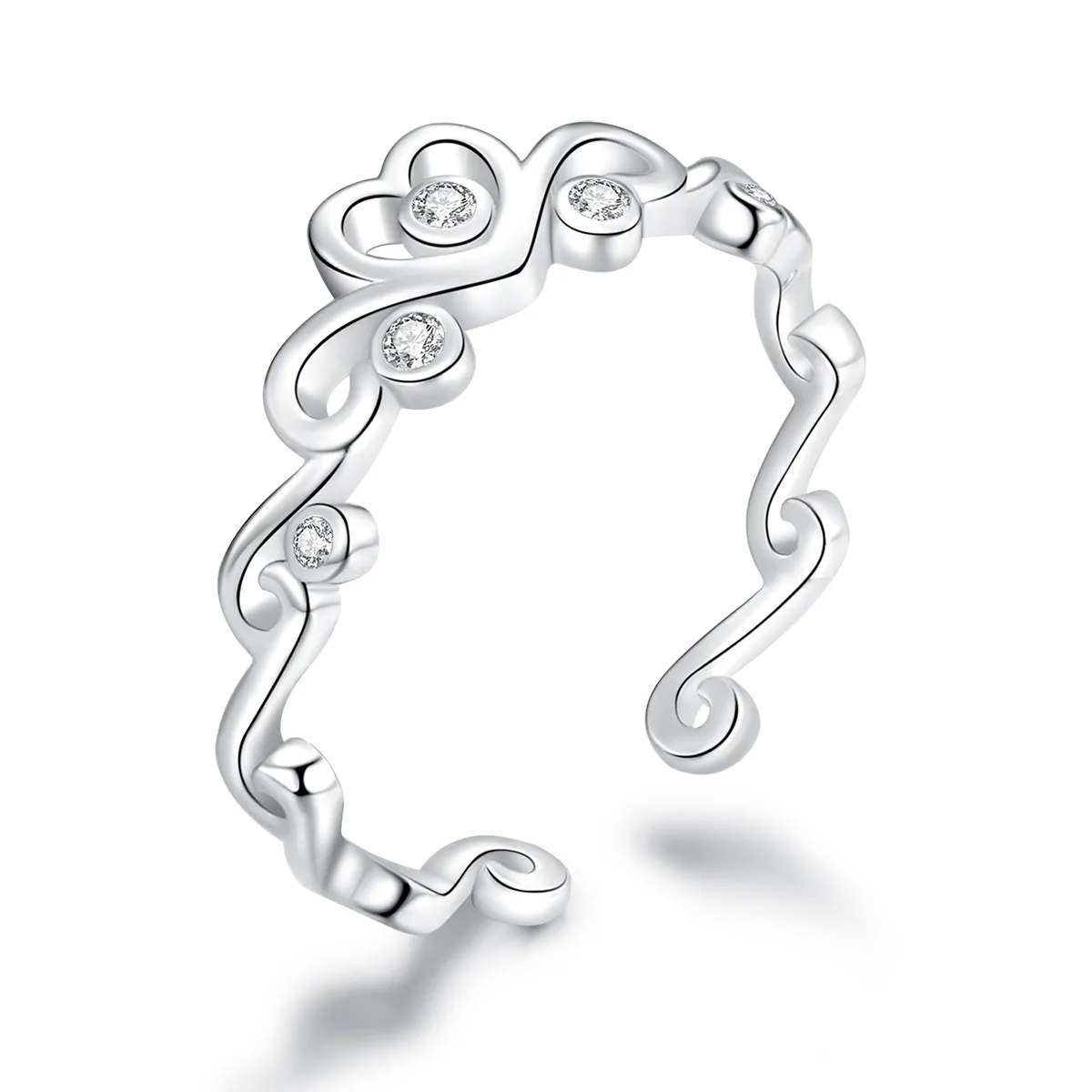 Pandora Style Silver Crown Open Ring - BSR105