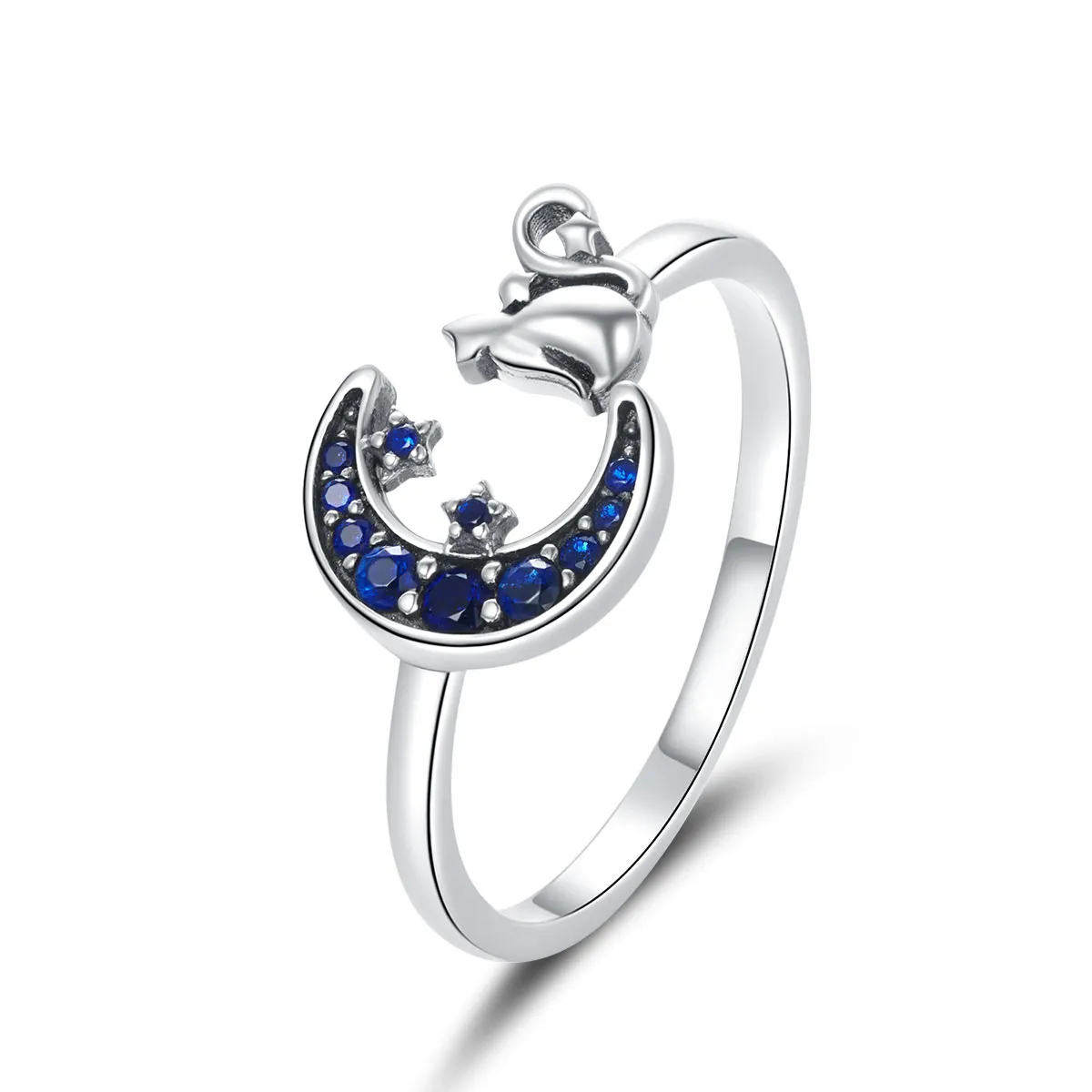 Pandora Style Silver Moon & Cat Open Ring - SCR677