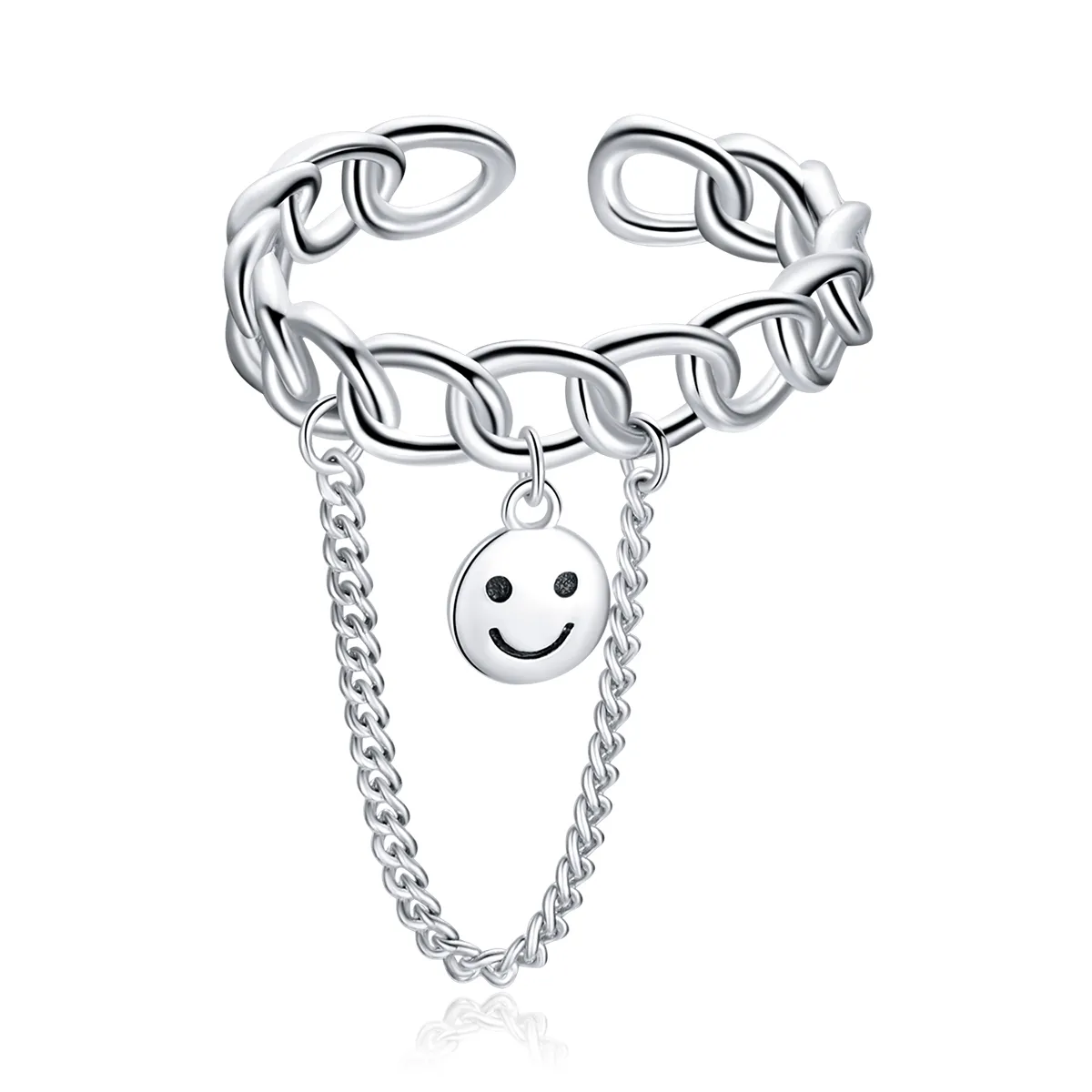 Pandora Style Silver Smiley Open Ring - SCR702