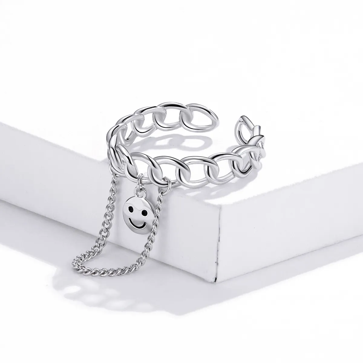 Pandora Style Silver Smiley Open Ring - SCR702
