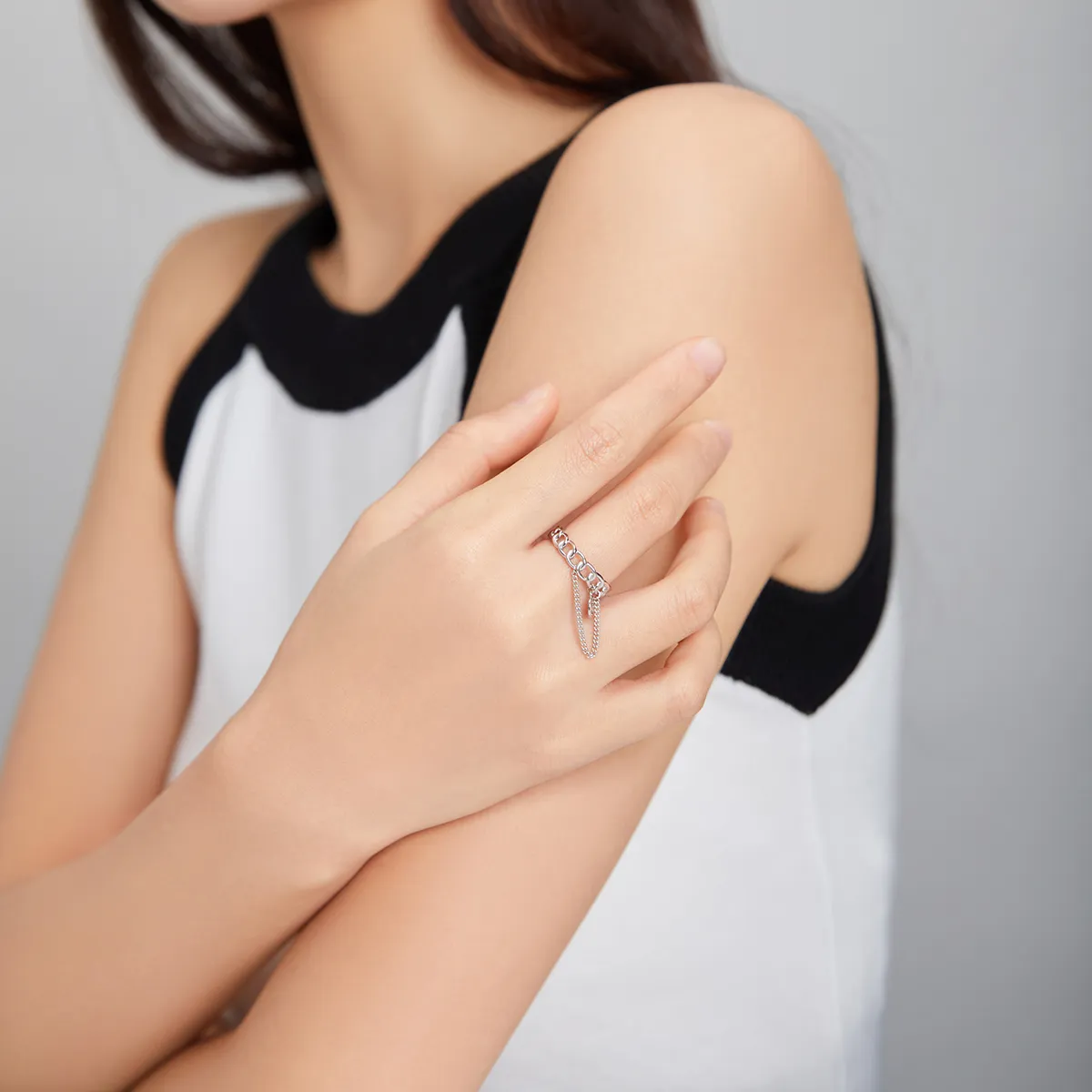 Pandora Style Silver Smiley Open Ring - SCR702