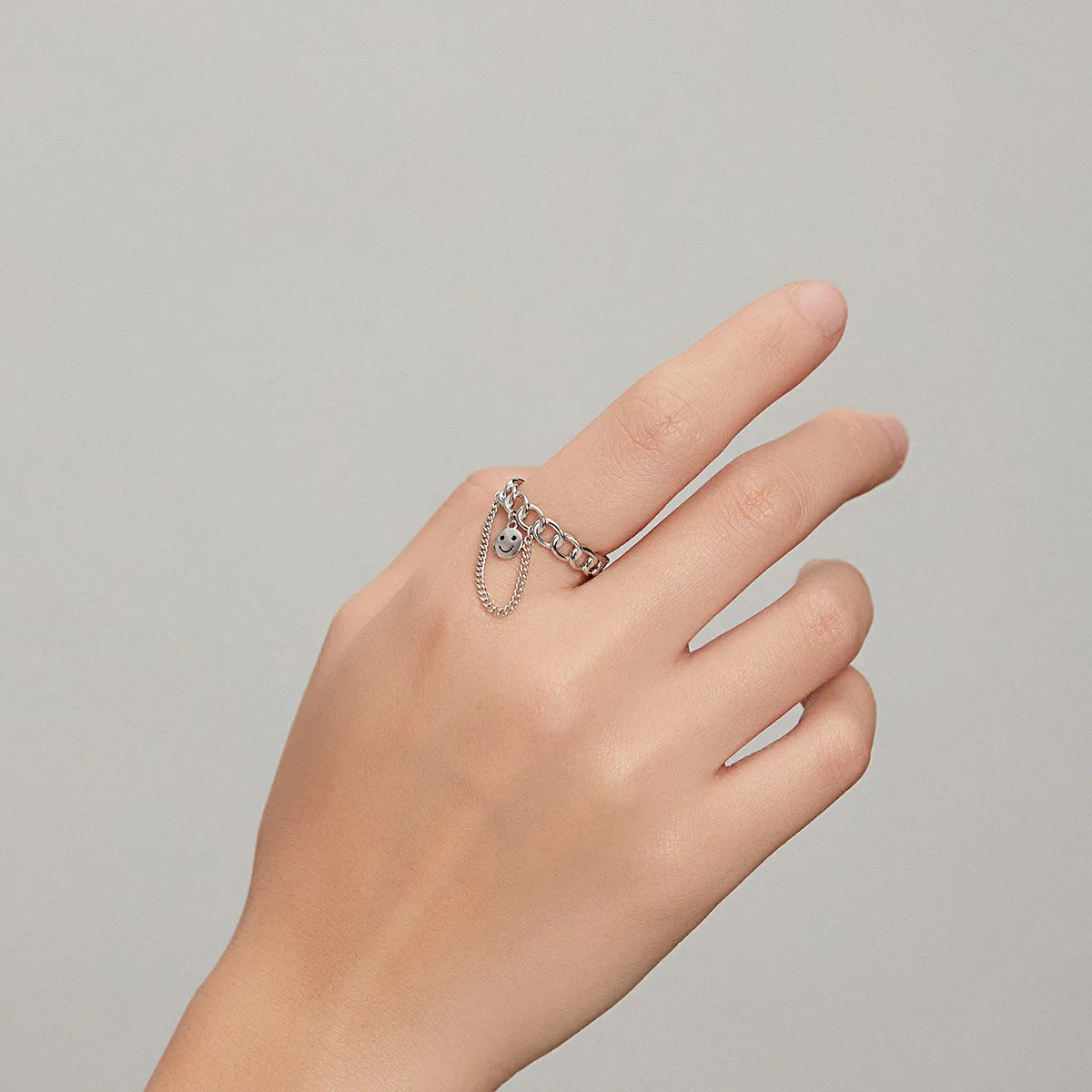 Pandora Style Silver Smiley Open Ring - SCR702